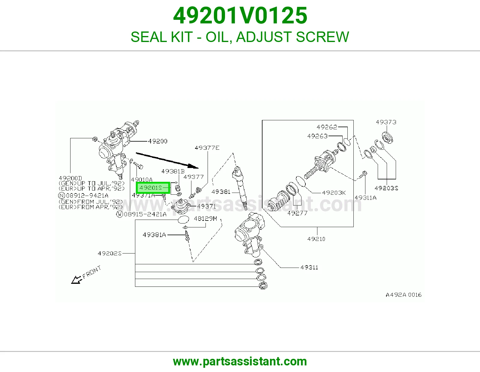 SEAL KIT - OIL, ADJUST SCREW