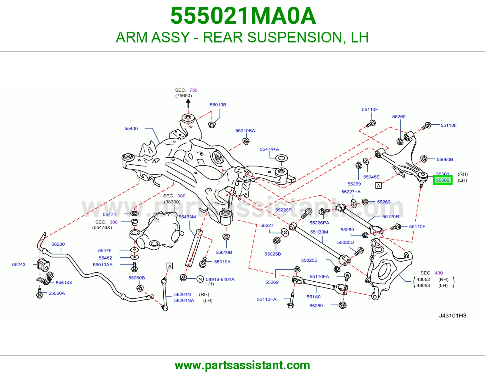 ARM ASSY - REAR SUSPENSION, LH