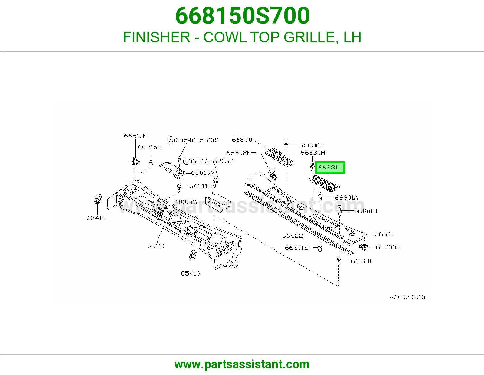 FINISHER - COWL TOP GRILLE, LH
