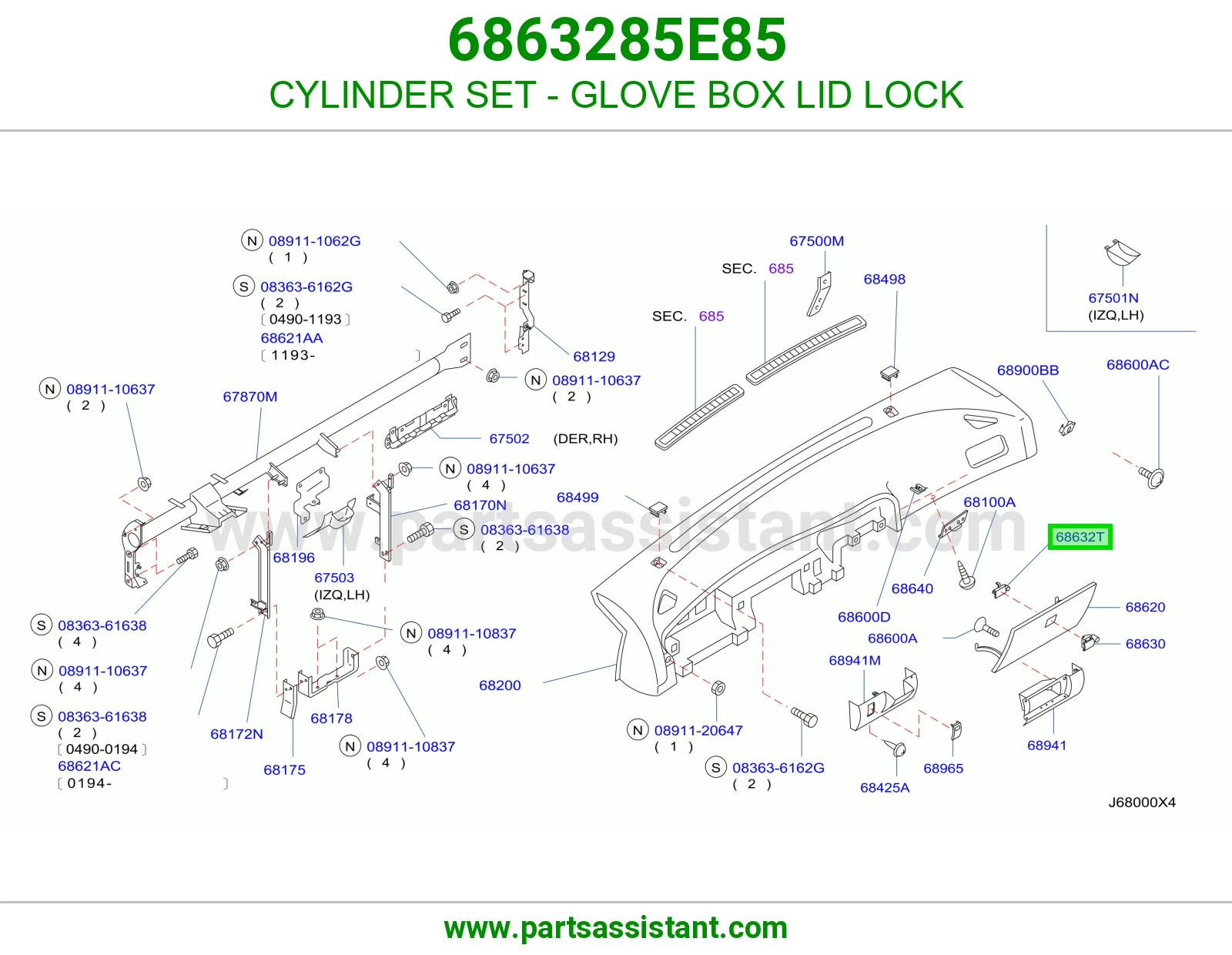 CYLINDER SET - GLOVE BOX LID LOCK