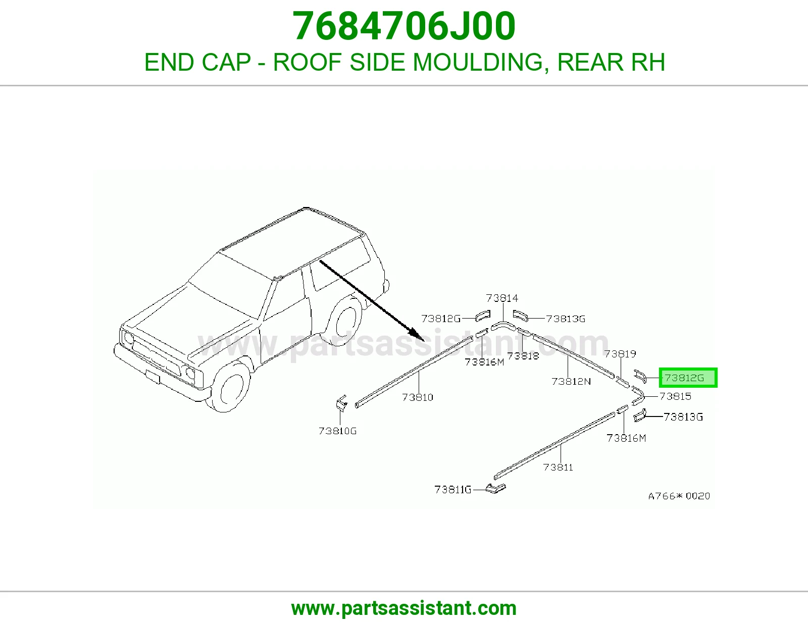 END CAP - ROOF SIDE MOULDING, REAR RH