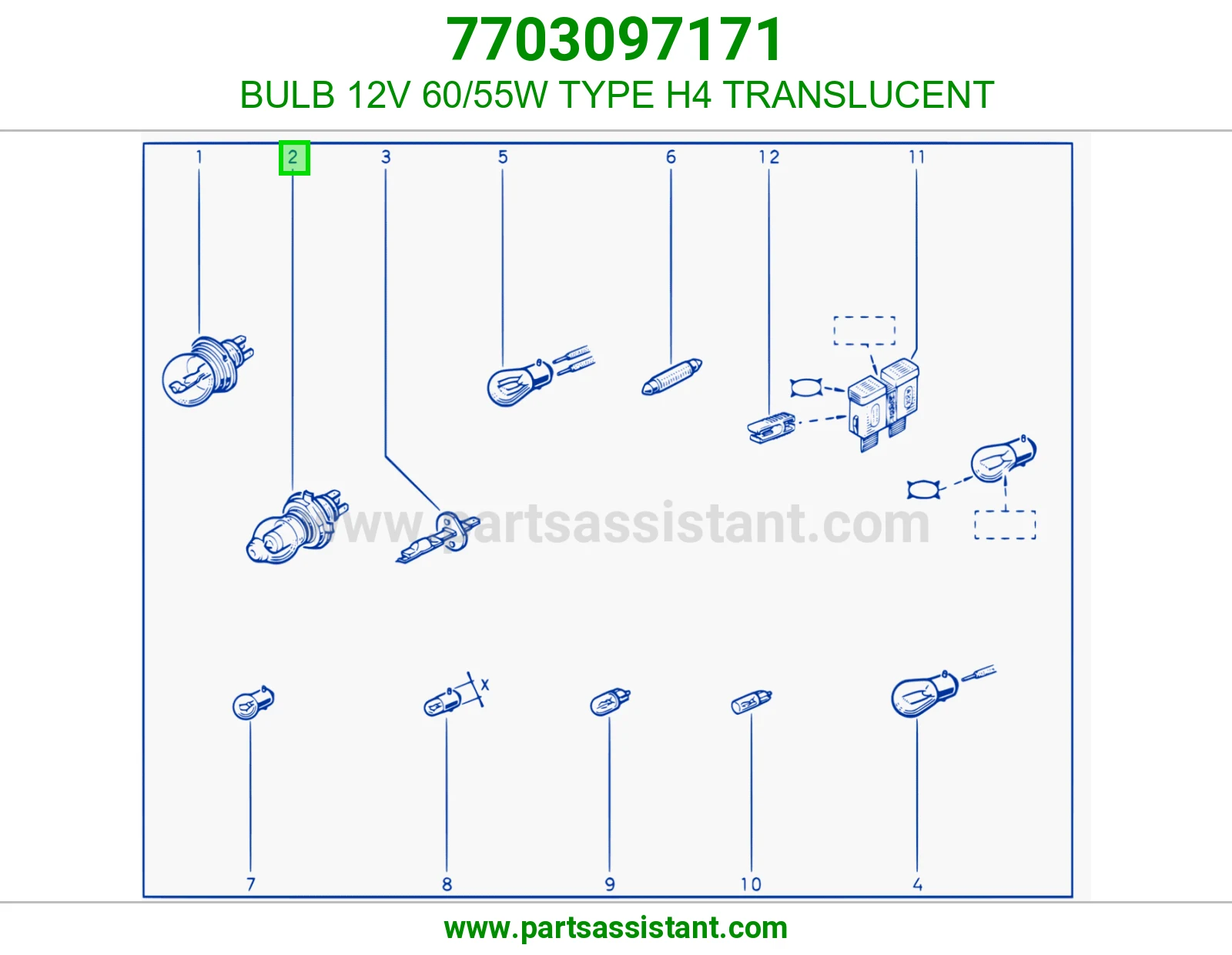 BULB 12V 60/55W TYPE H4 TRANSLUCENT