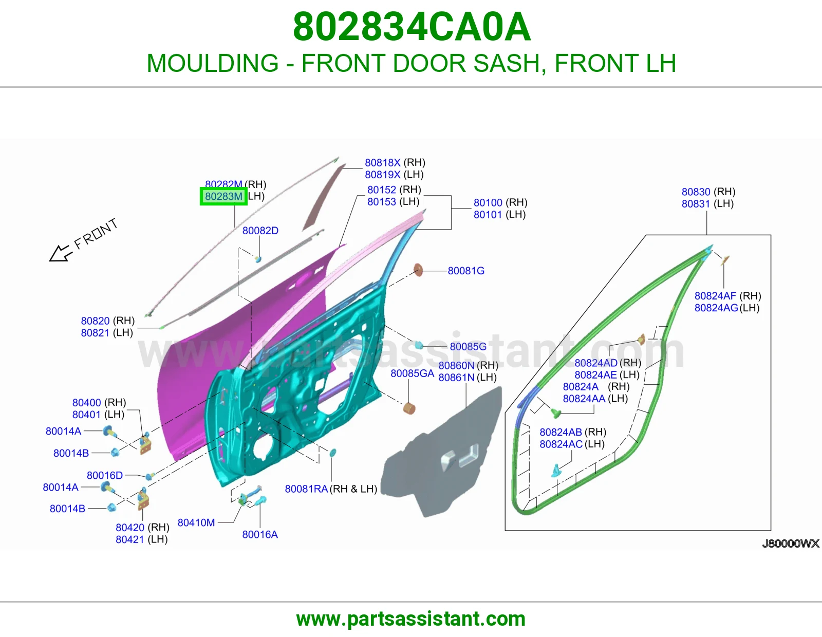 MOULDING - FRONT DOOR SASH, FRONT LH
