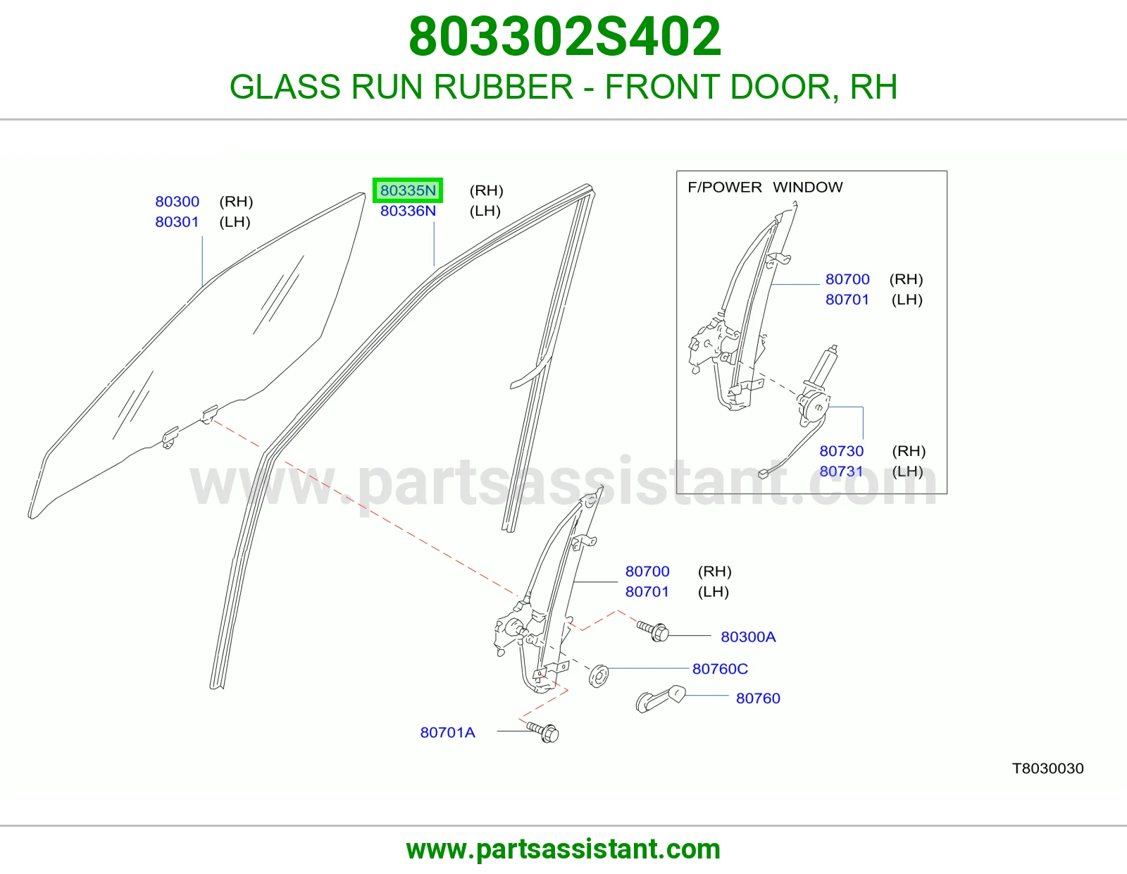 GLASS RUN RUBBER - FRONT DOOR, RH