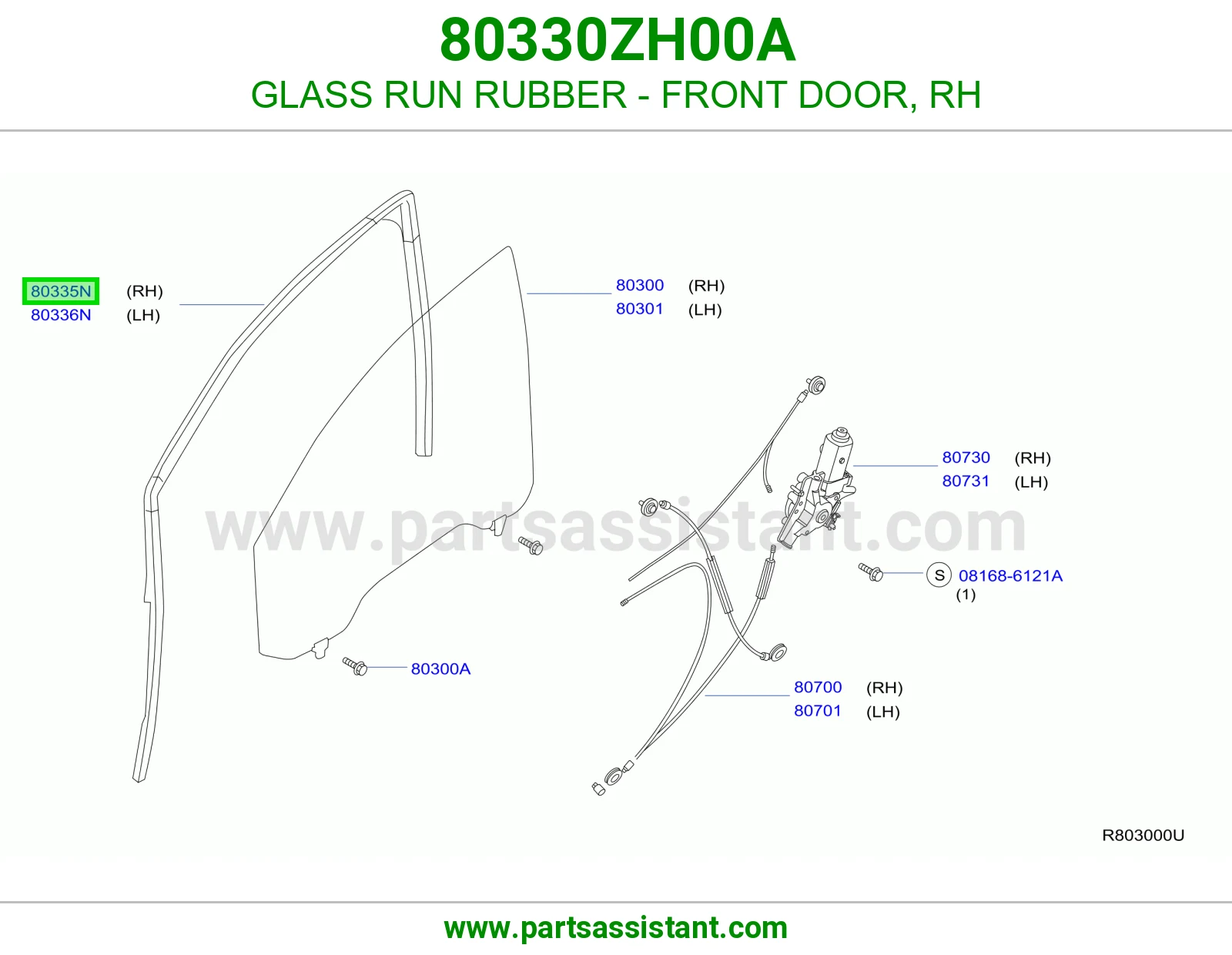 GLASS RUN RUBBER - FRONT DOOR, RH