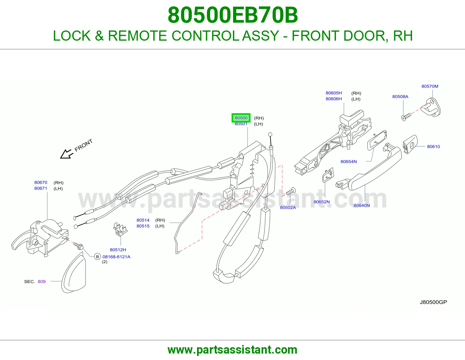LOCK & REMOTE CONTROL ASSY - FRONT DOOR, RH