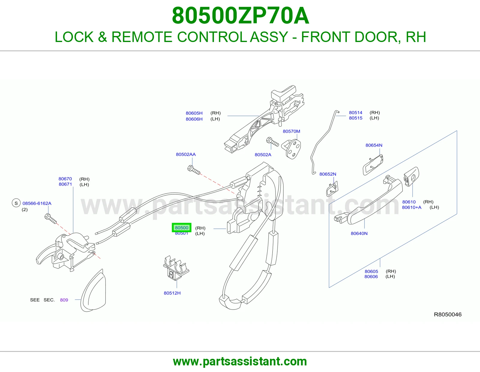 LOCK & REMOTE CONTROL ASSY - FRONT DOOR, RH