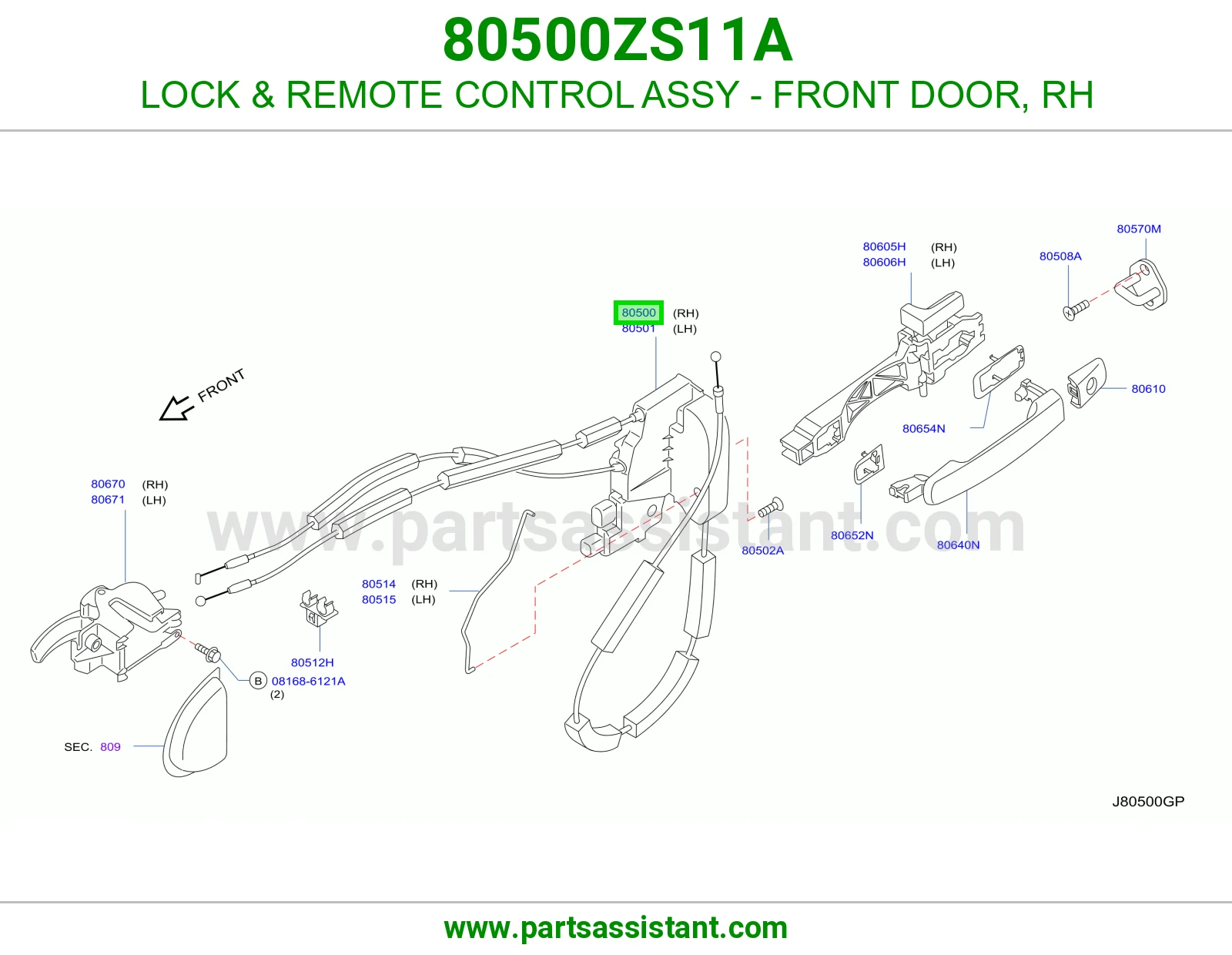 LOCK & REMOTE CONTROL ASSY - FRONT DOOR, RH