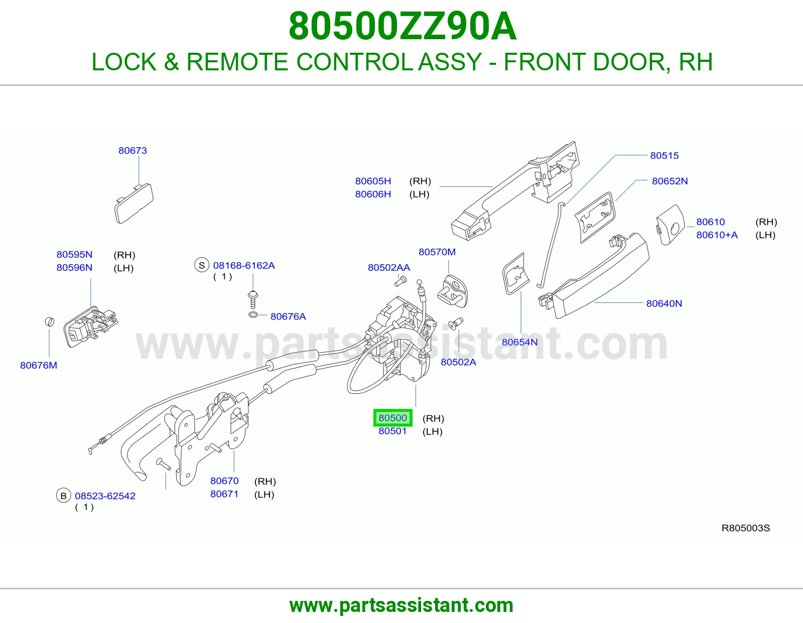 LOCK & REMOTE CONTROL ASSY - FRONT DOOR, RH