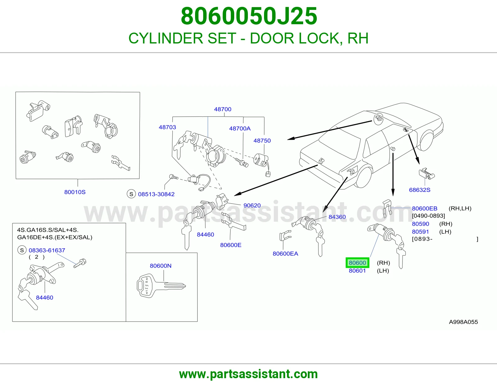 CYLINDER SET - DOOR LOCK, RH