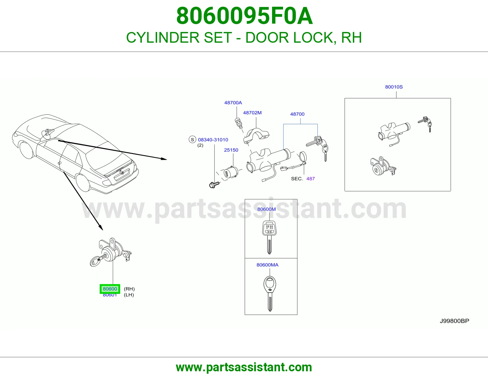 CYLINDER SET - DOOR LOCK, RH
