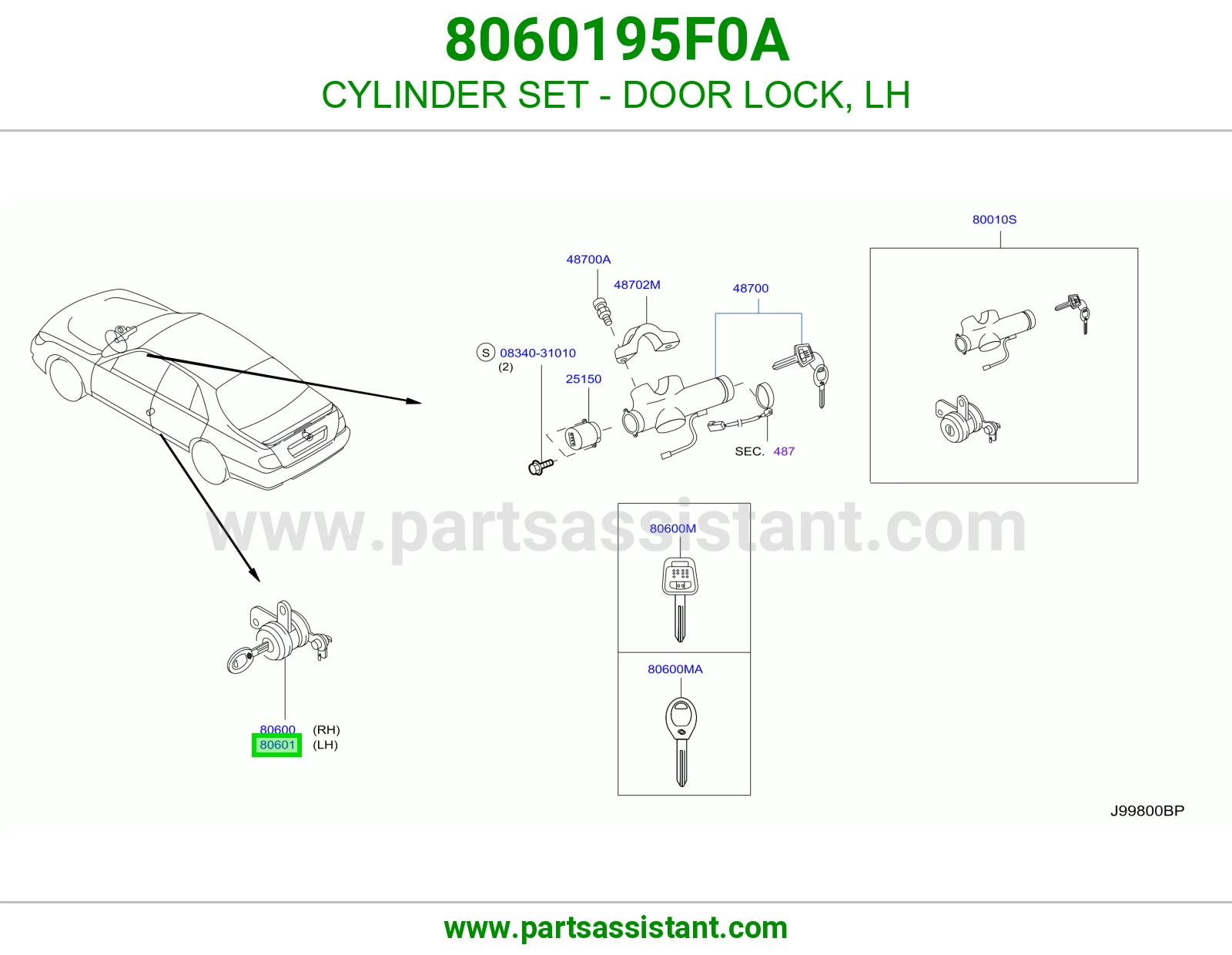CYLINDER SET - DOOR LOCK, LH