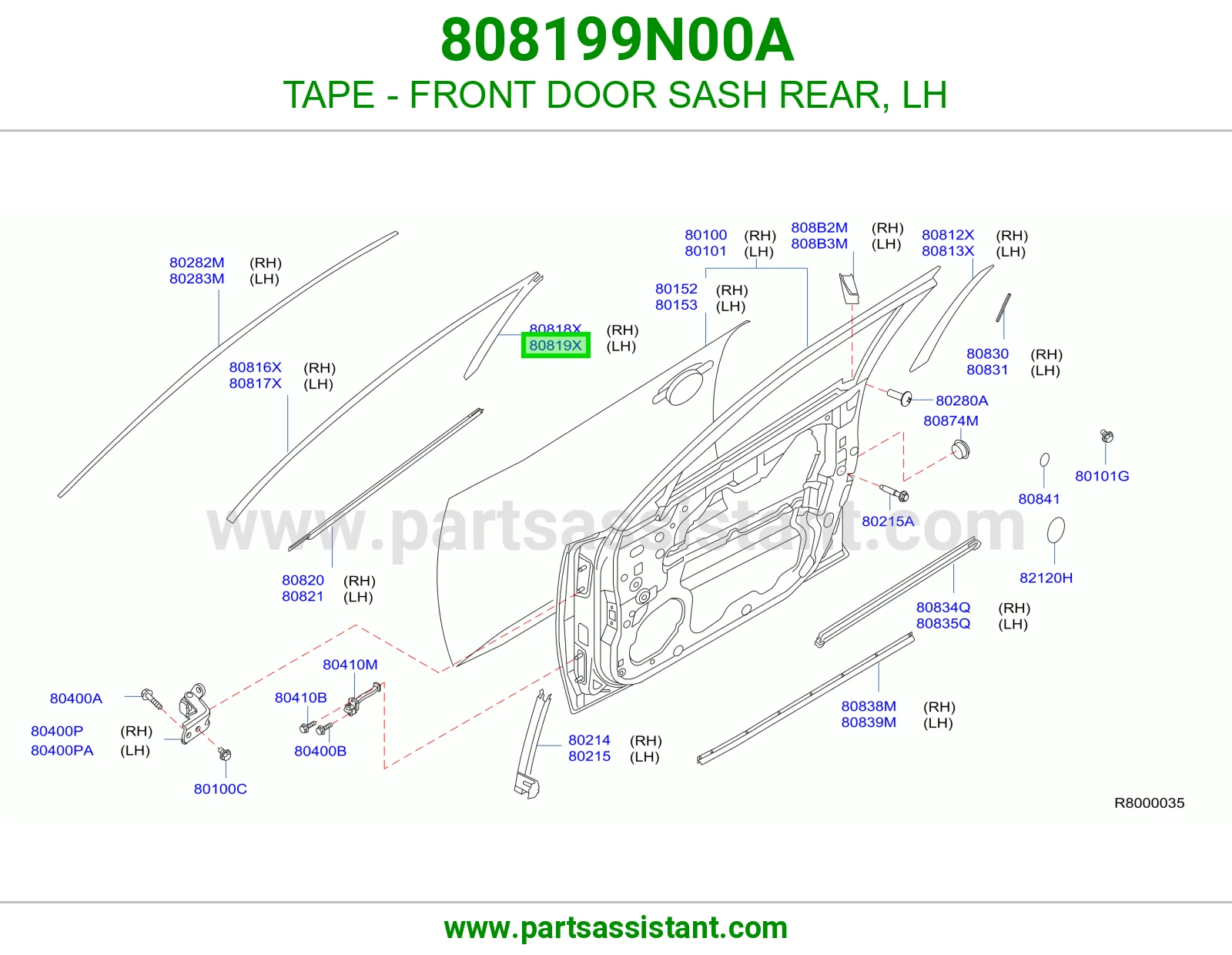 TAPE - FRONT DOOR SASH REAR, LH