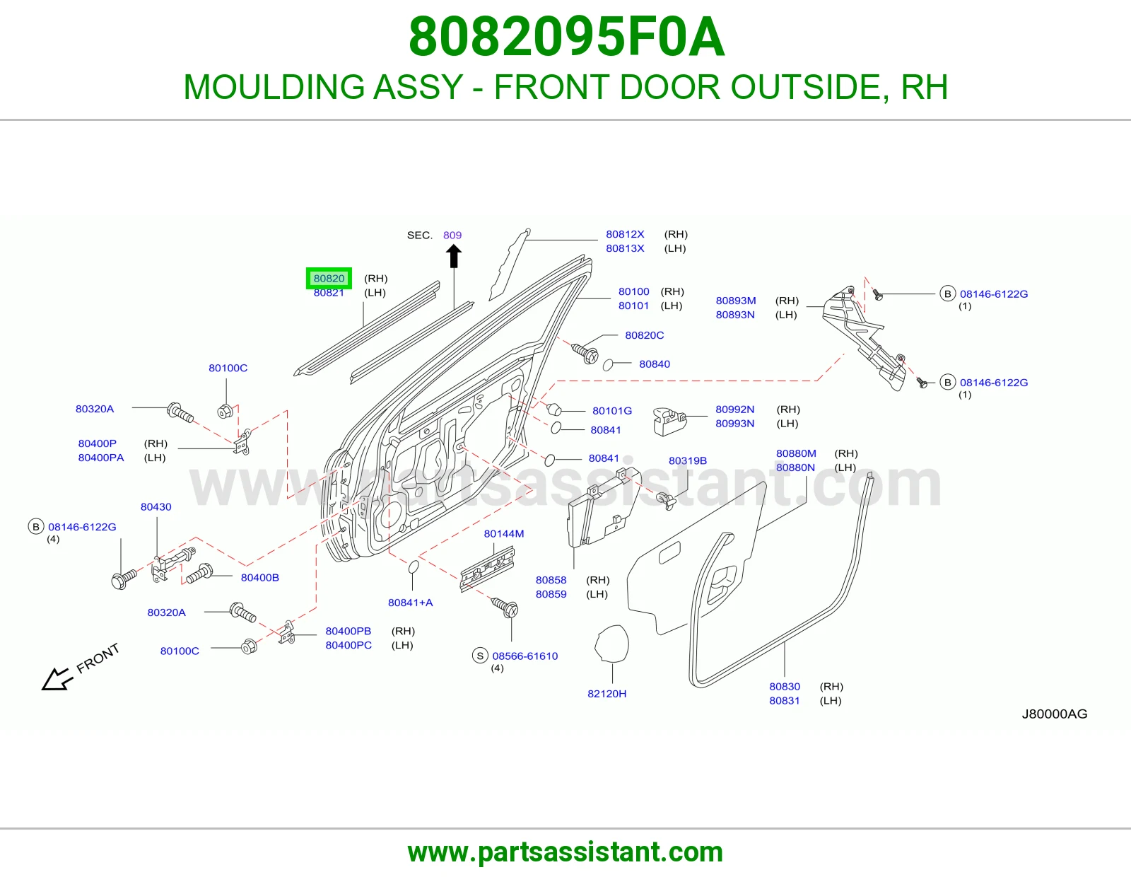 MOULDING ASSY - FRONT DOOR OUTSIDE, RH
