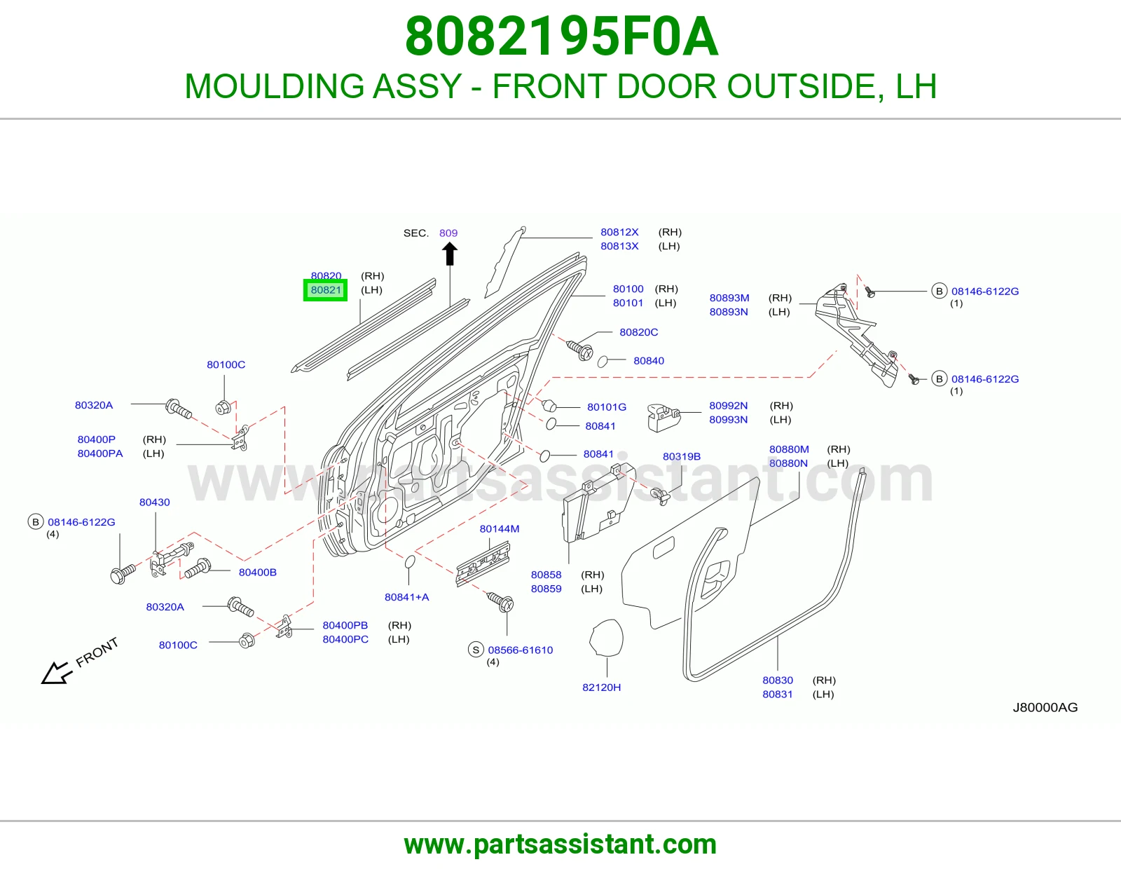 MOULDING ASSY - FRONT DOOR OUTSIDE, LH