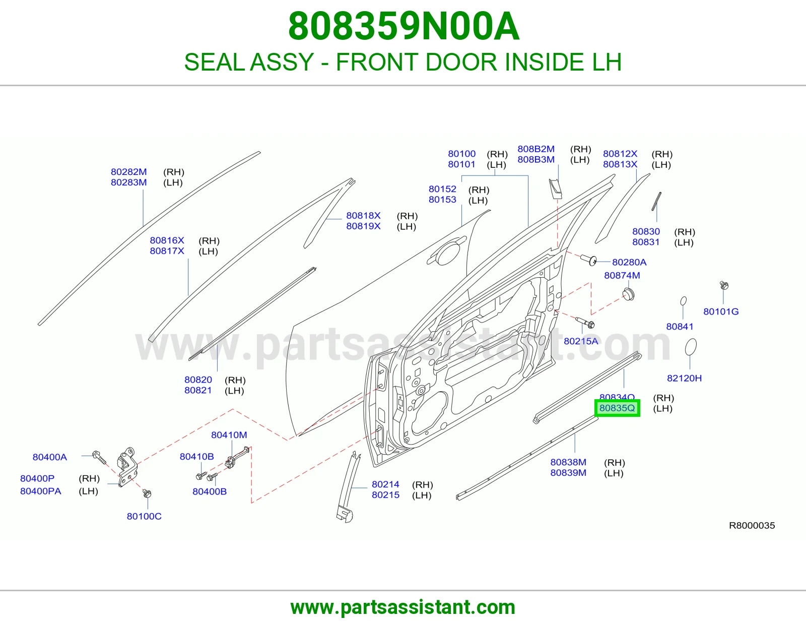 SEAL ASSY - FRONT DOOR INSIDE LH