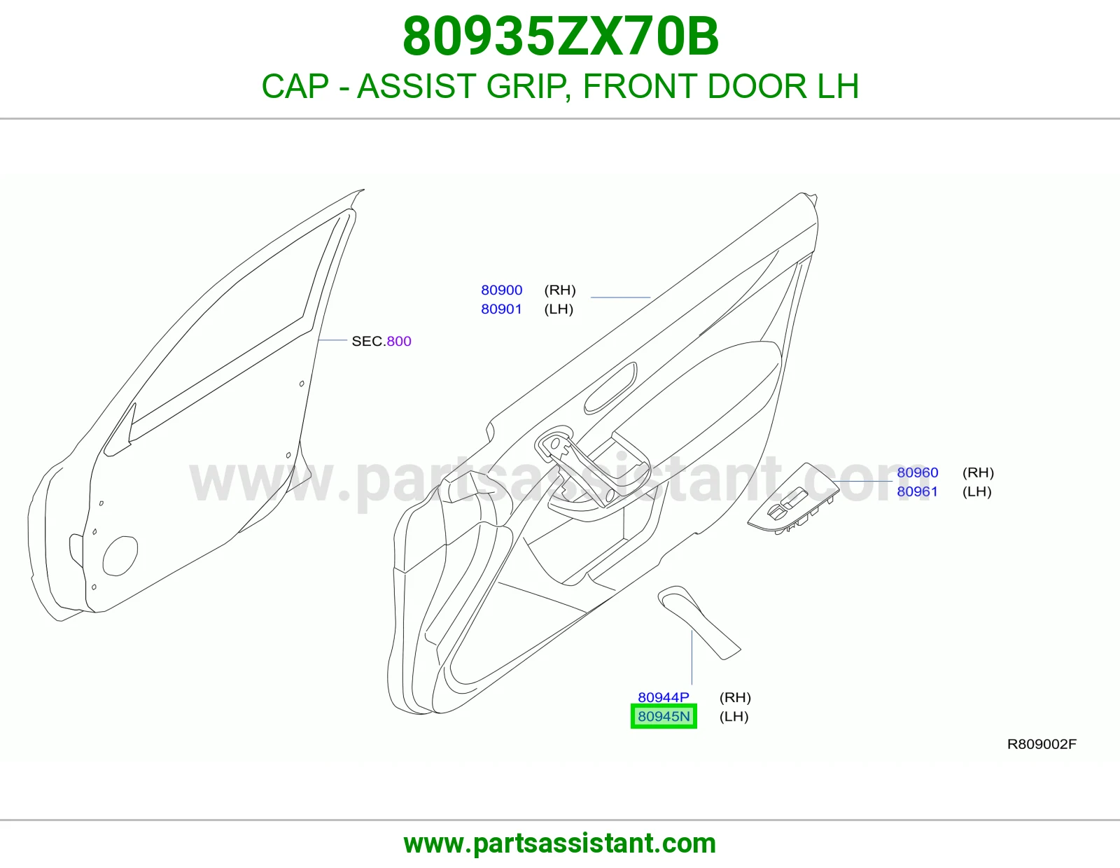 CAP - ASSIST GRIP, FRONT DOOR LH