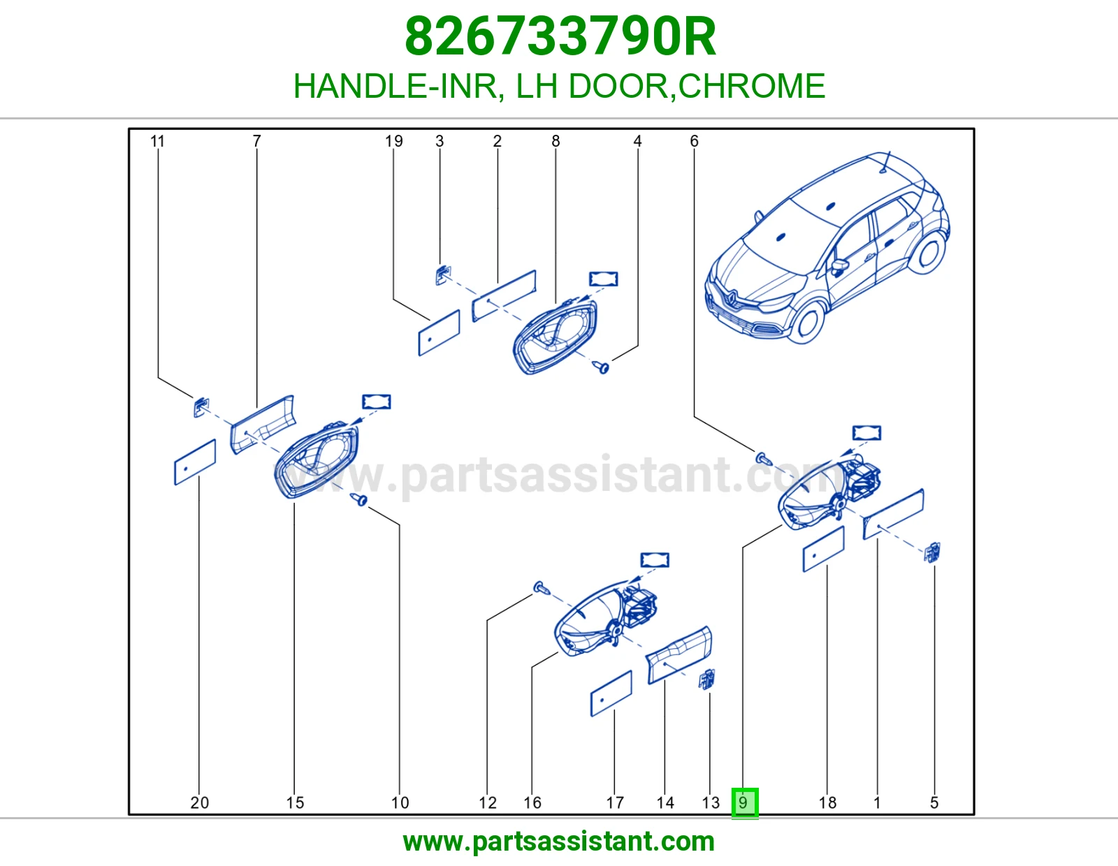 HANDLE-INR,  LH DOOR,CHROME