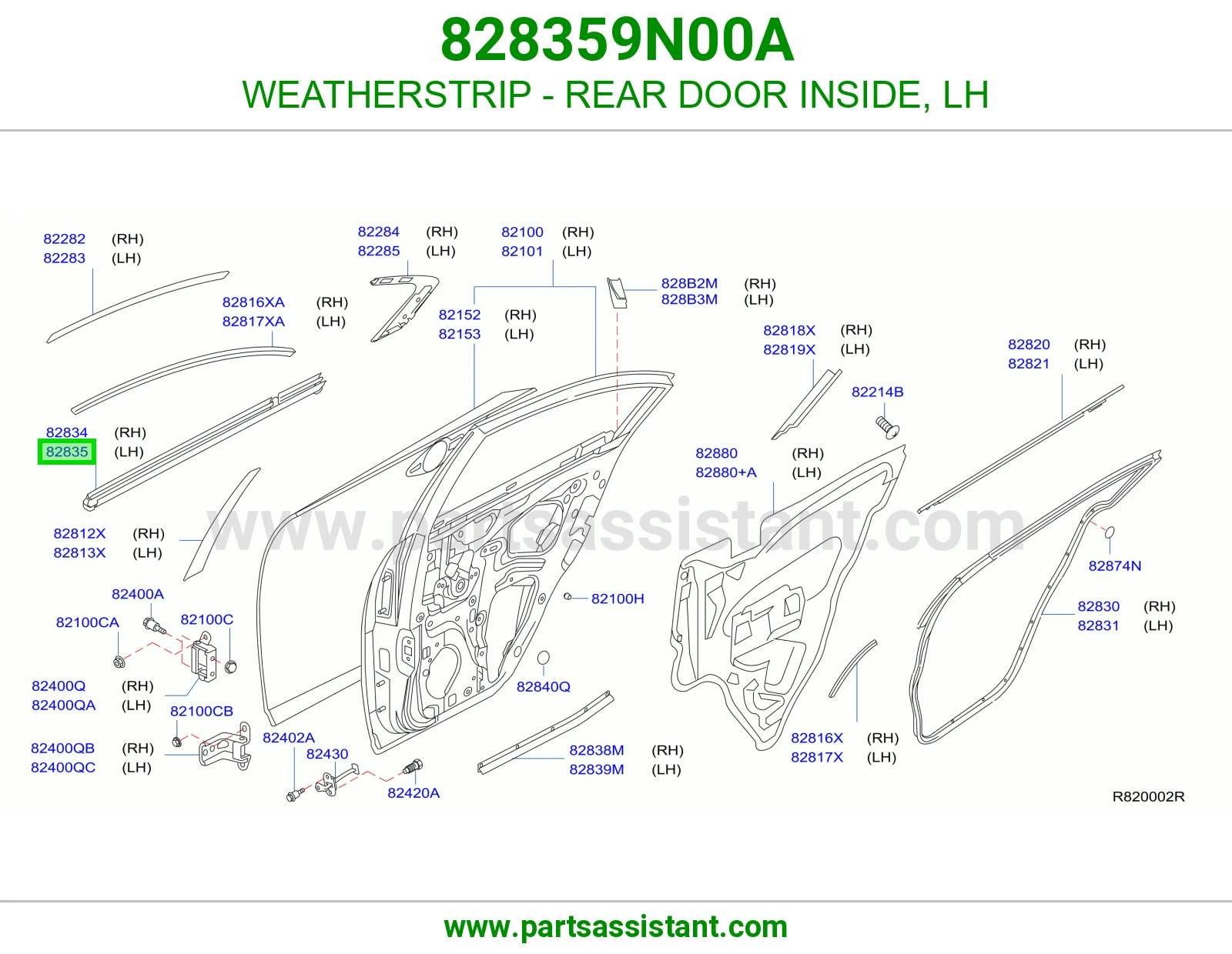 WEATHERSTRIP - REAR DOOR INSIDE, LH