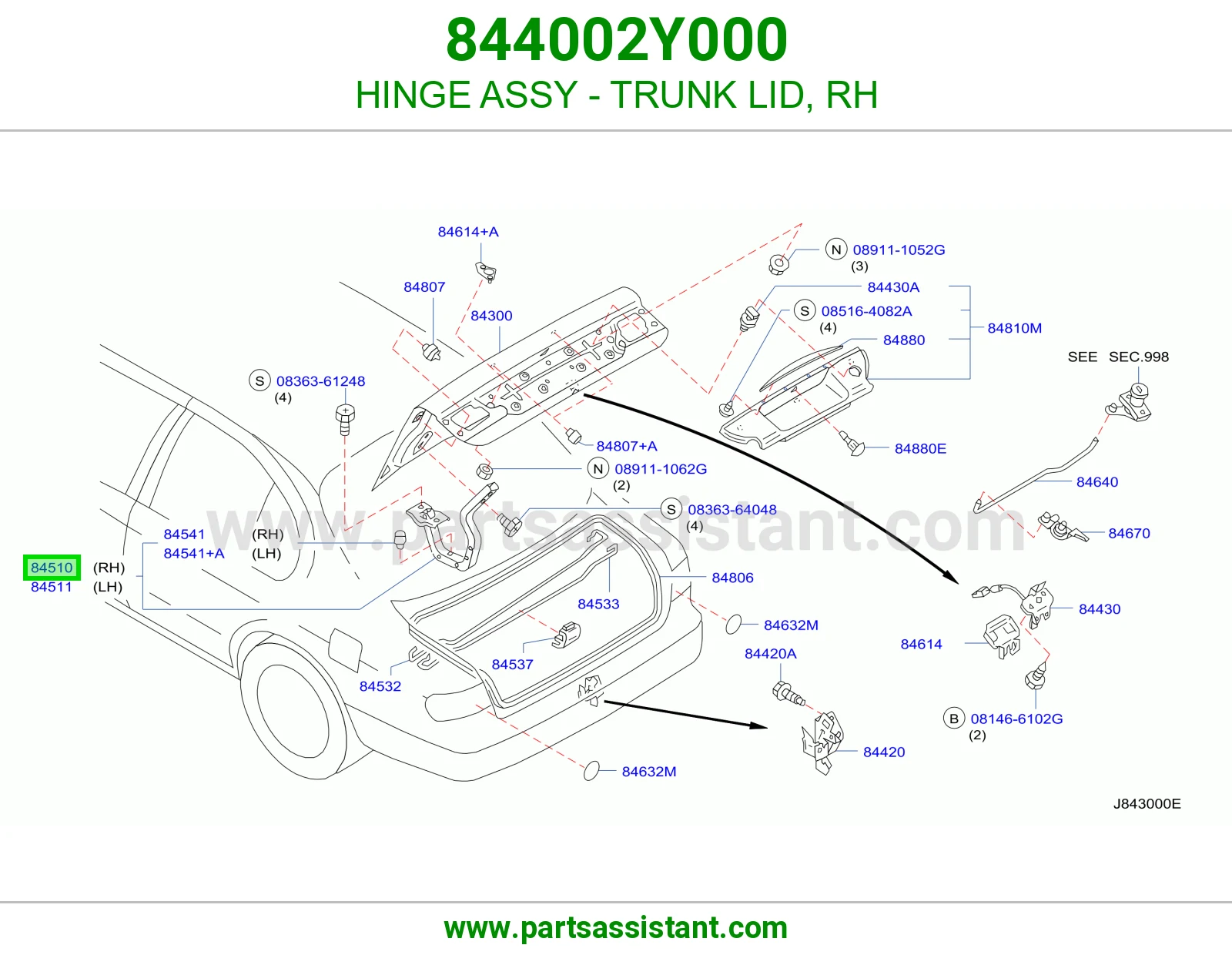 HINGE ASSY - TRUNK LID, RH