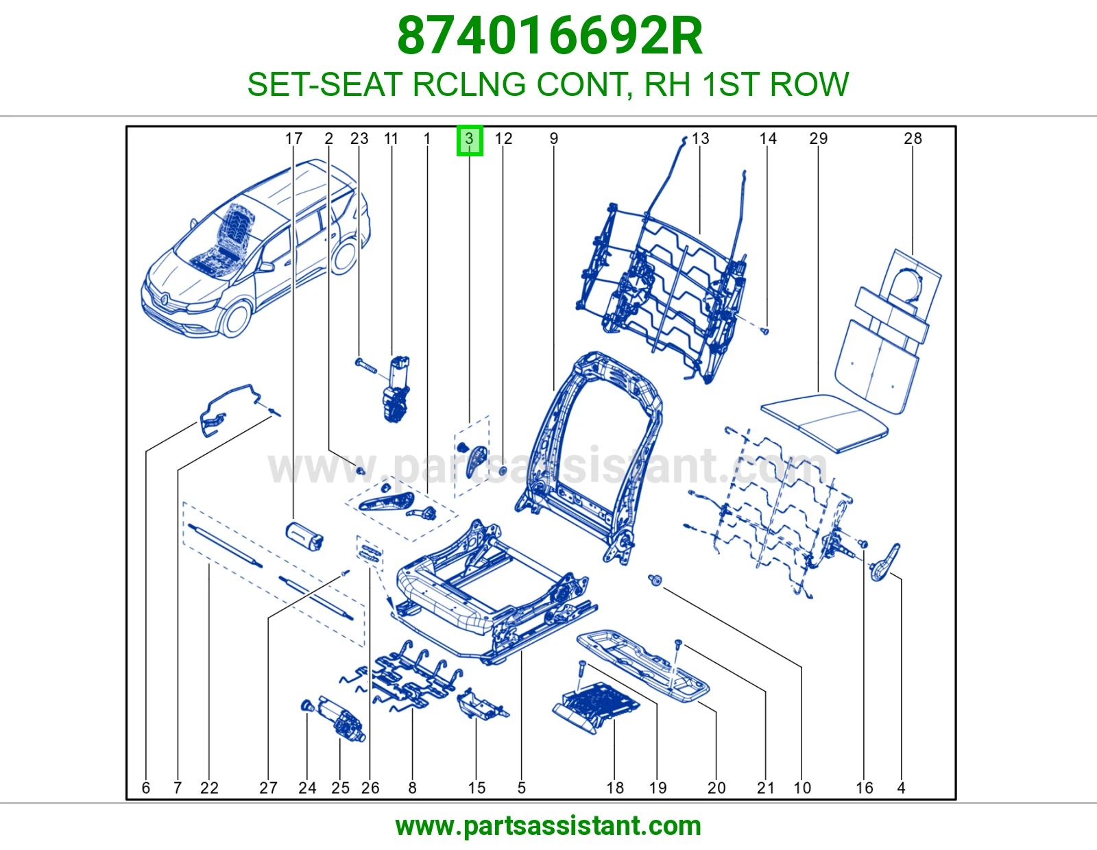 SET-SEAT RCLNG CONT, RH 1ST ROW