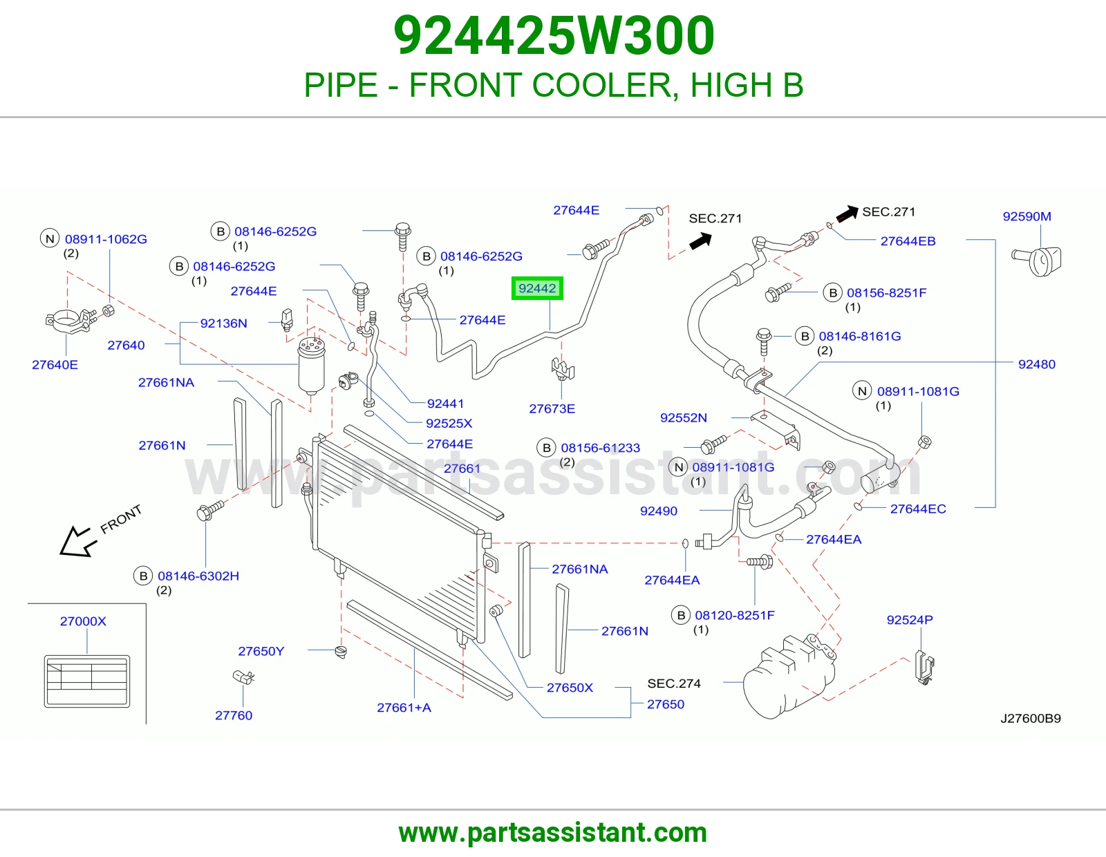 PIPE - FRONT COOLER, HIGH B