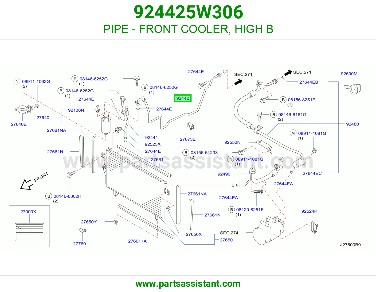 PIPE - FRONT COOLER, HIGH B