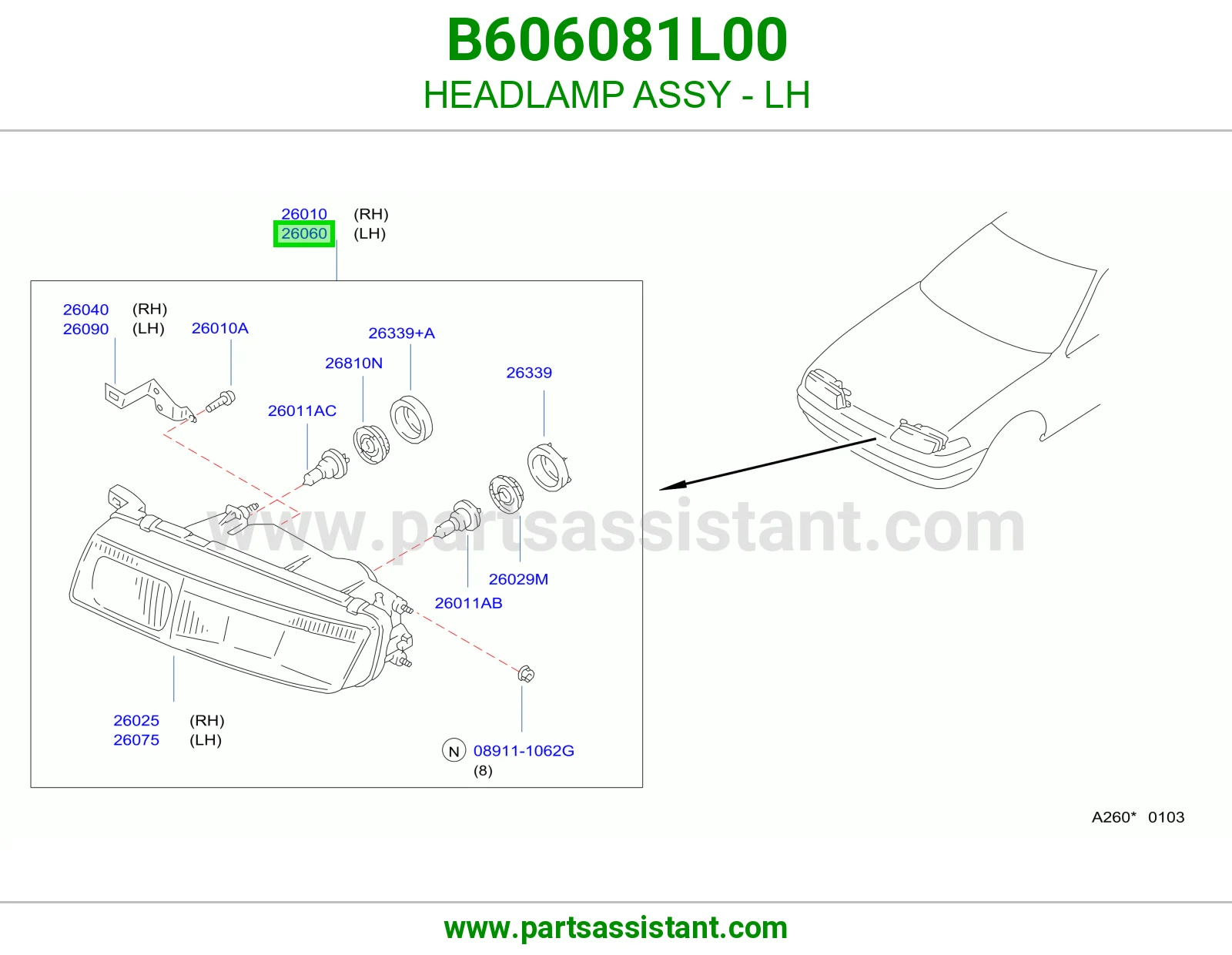 HEADLAMP ASSY - LH