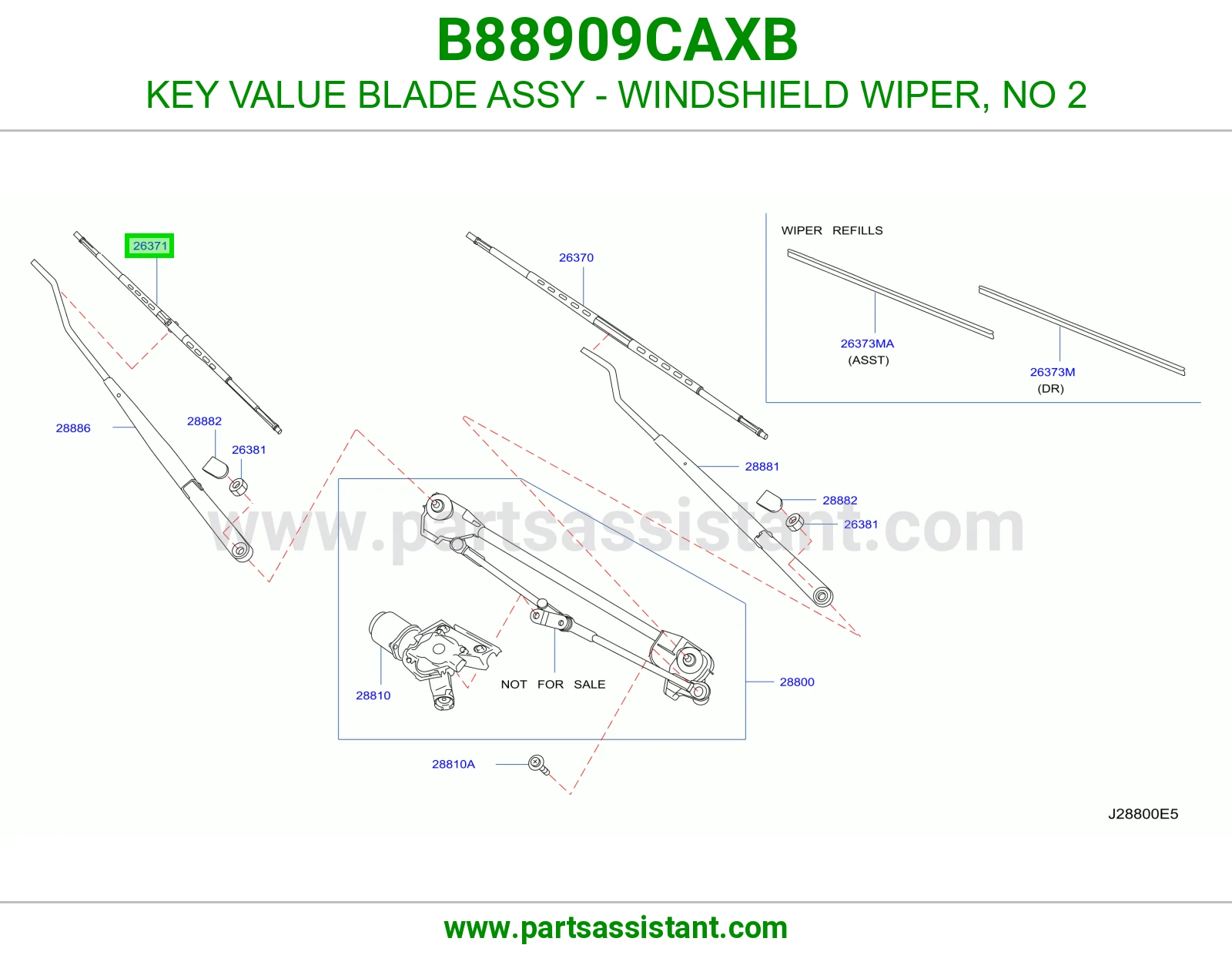 KEY VALUE BLADE ASSY - WINDSHIELD WIPER, NO 2