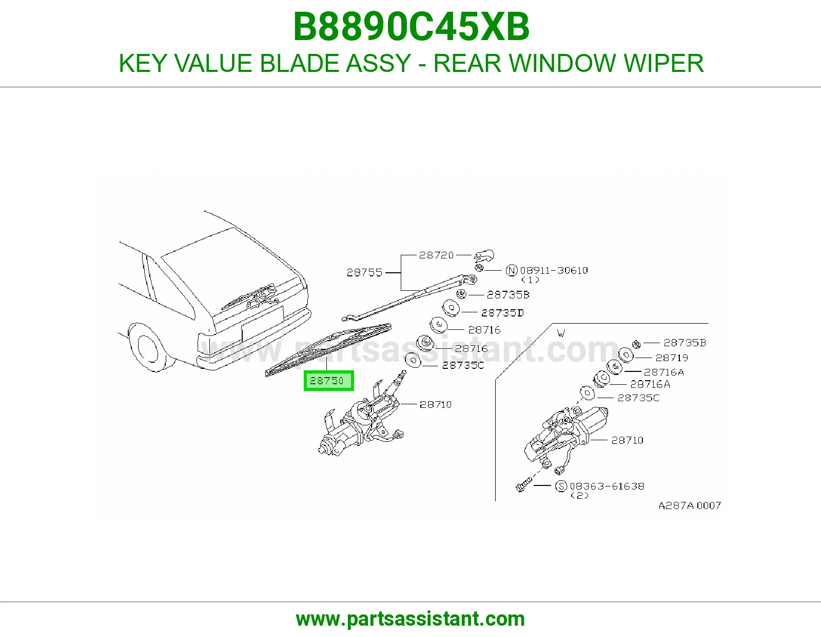KEY VALUE BLADE ASSY - REAR WINDOW WIPER
