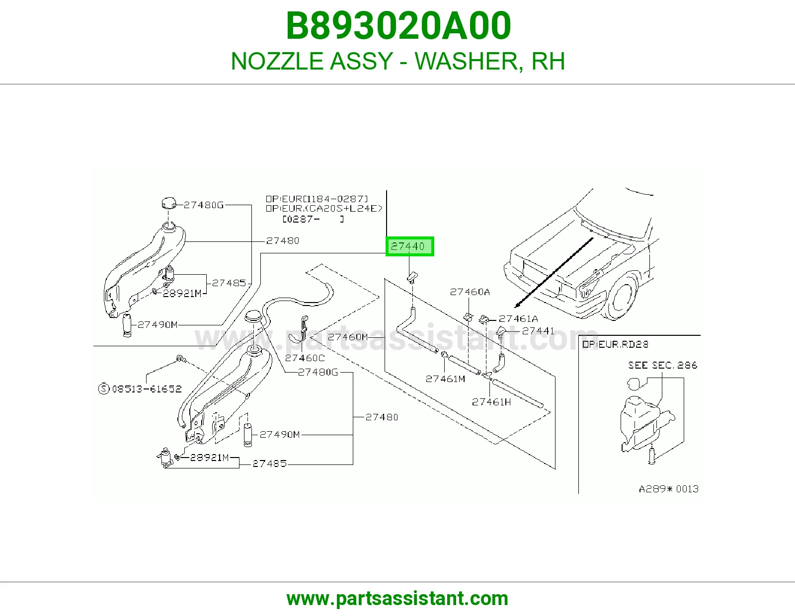 NOZZLE ASSY - WASHER, RH