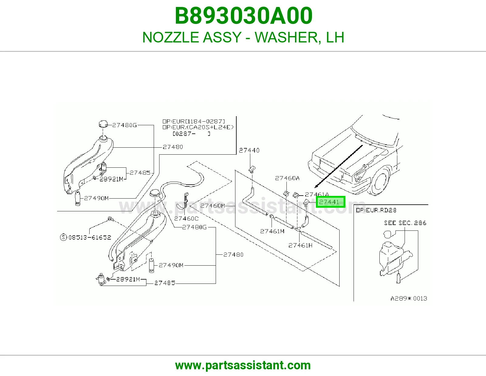 NOZZLE ASSY - WASHER, LH