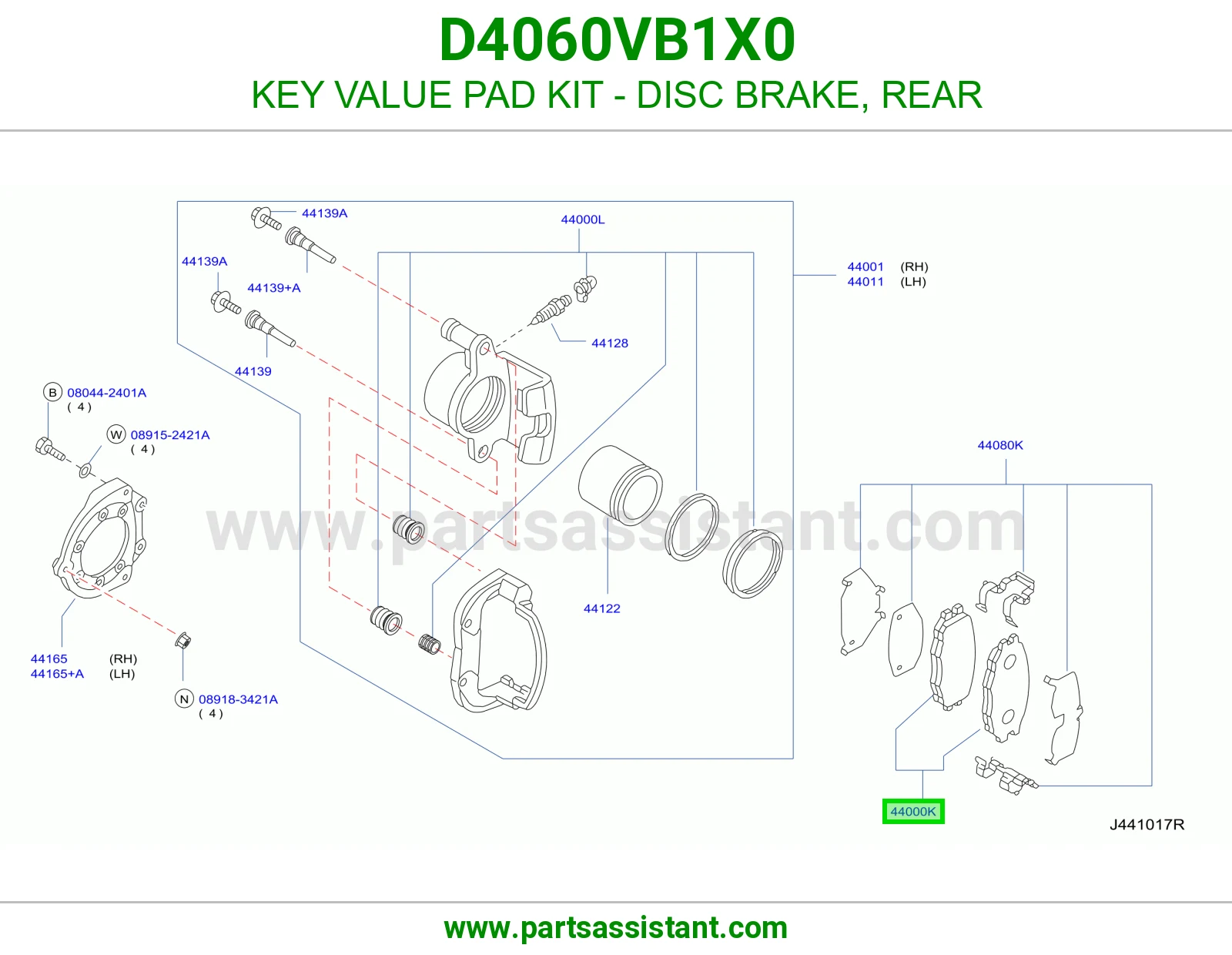 KEY VALUE PAD KIT - DISC BRAKE, REAR