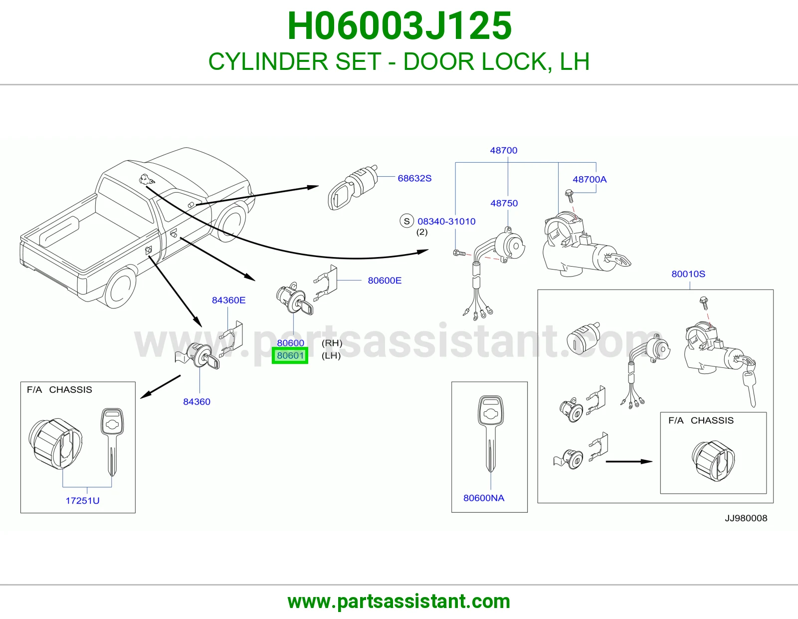 CYLINDER SET - DOOR LOCK, RH