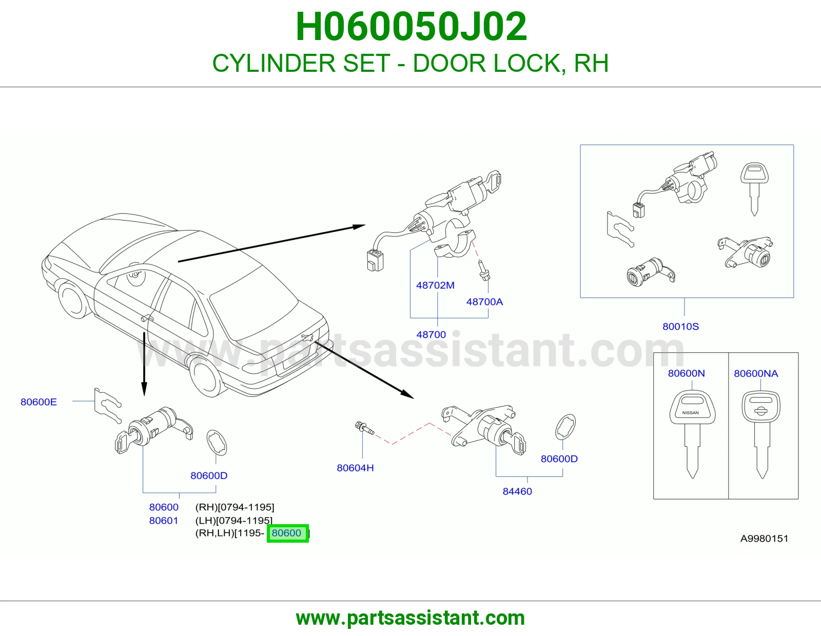 CYLINDER SET - DOOR LOCK, RH