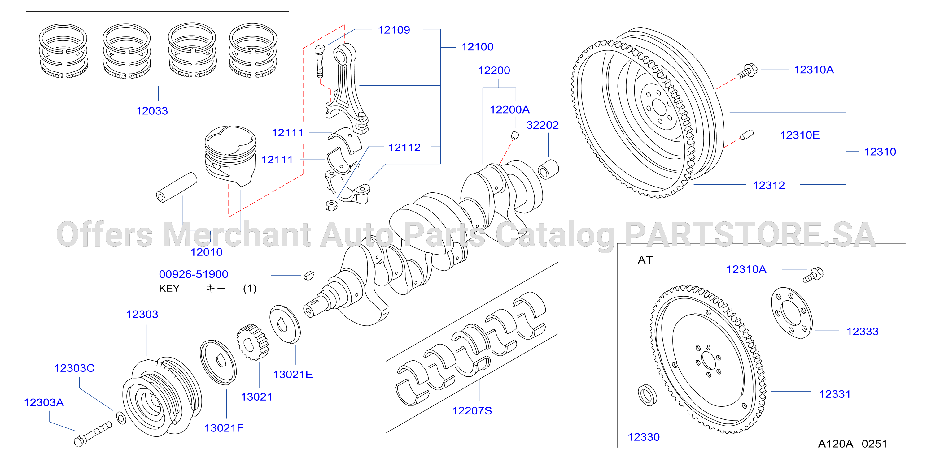 Piston Crankshaft Flywheel