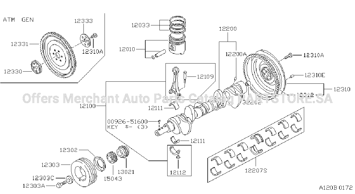 Piston Crankshaft Flywheel