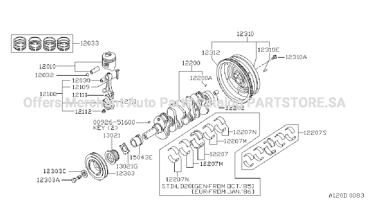 Piston Crankshaft Flywheel