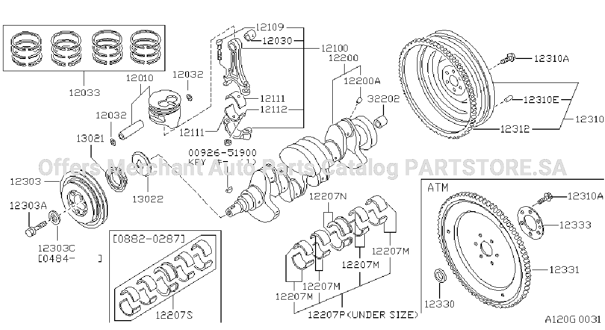 Piston Crankshaft Flywheel