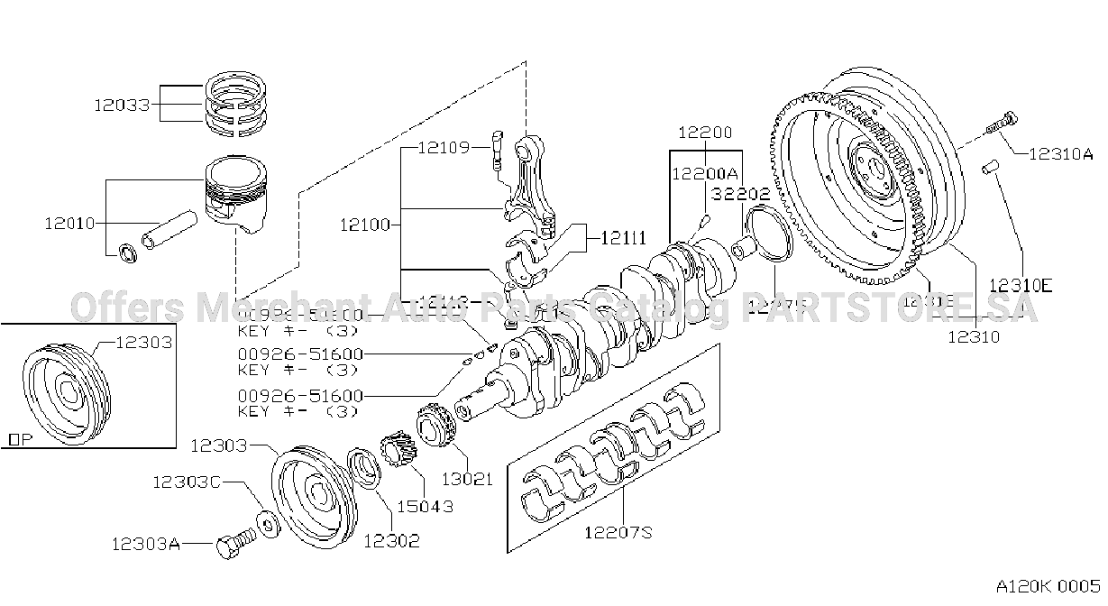 Piston Crankshaft Flywheel