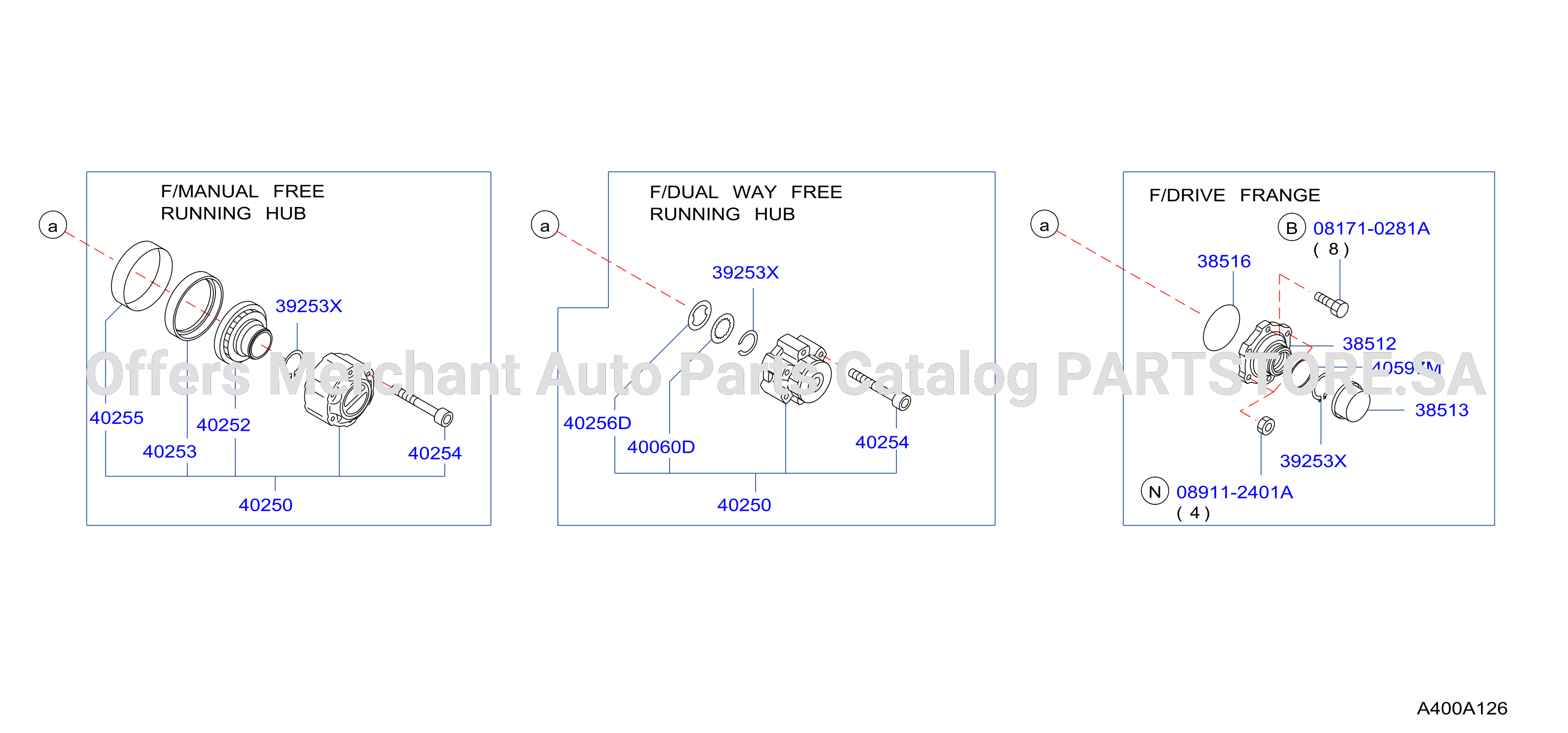 Front Axle Free Running Hub Parts