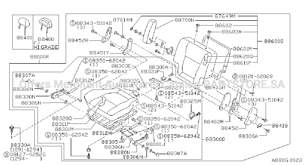 Rear Seat Hardtop Split Type Rh