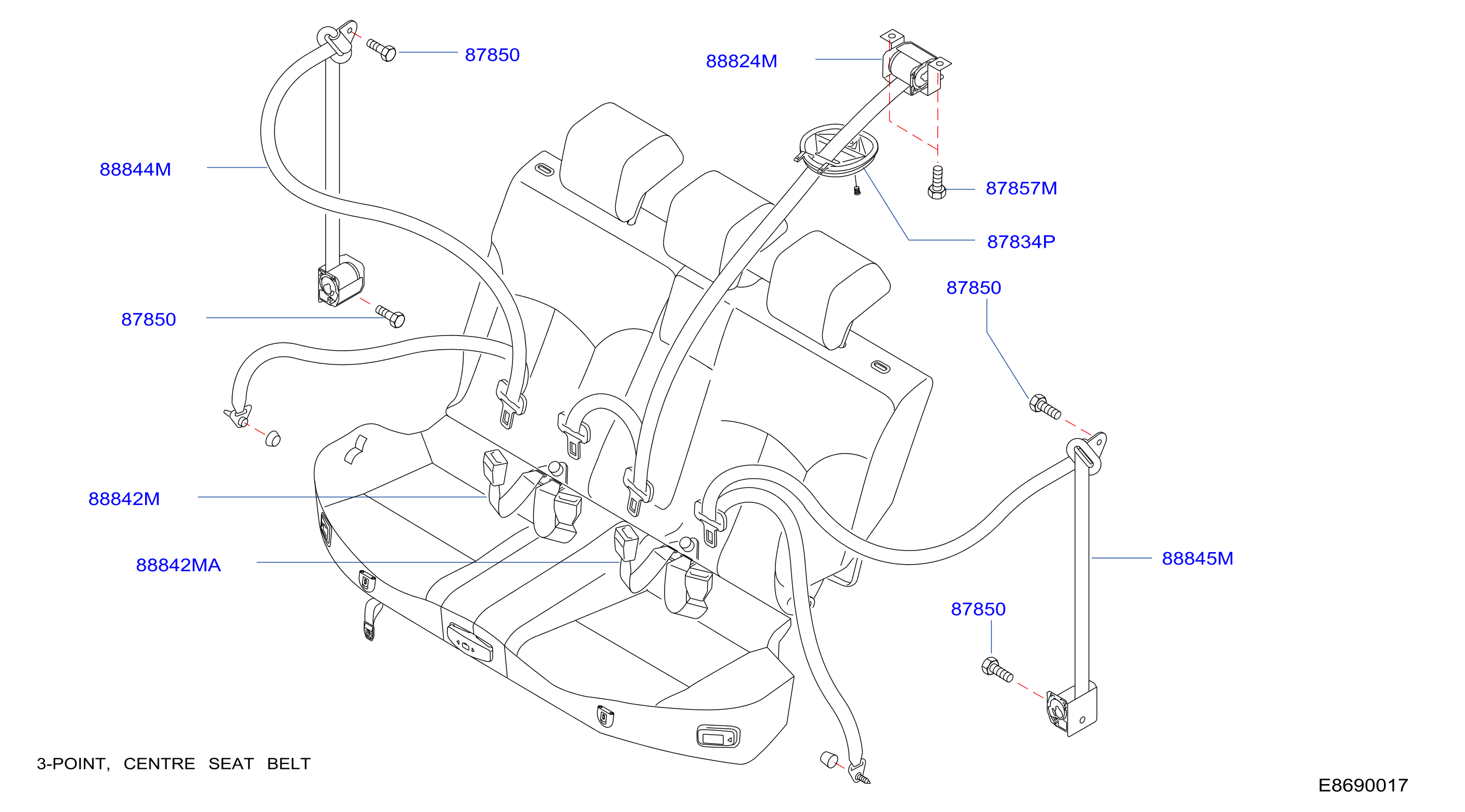 Rear Seat Belt 3Hb 5Hb