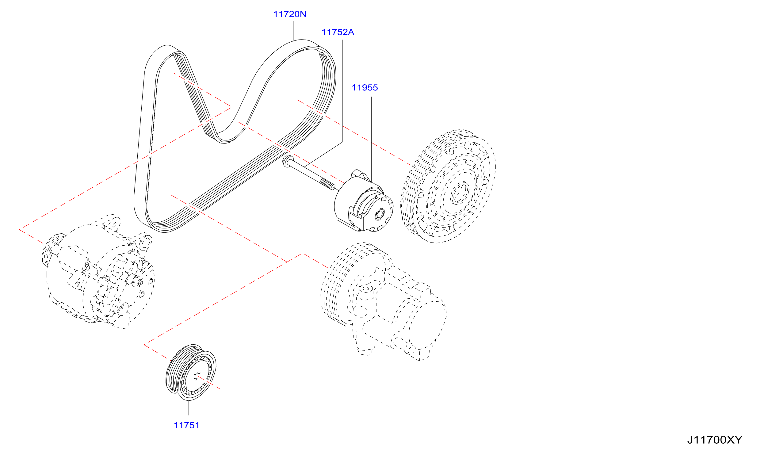 Fan Compressor Power Steering Belt W / O Ac