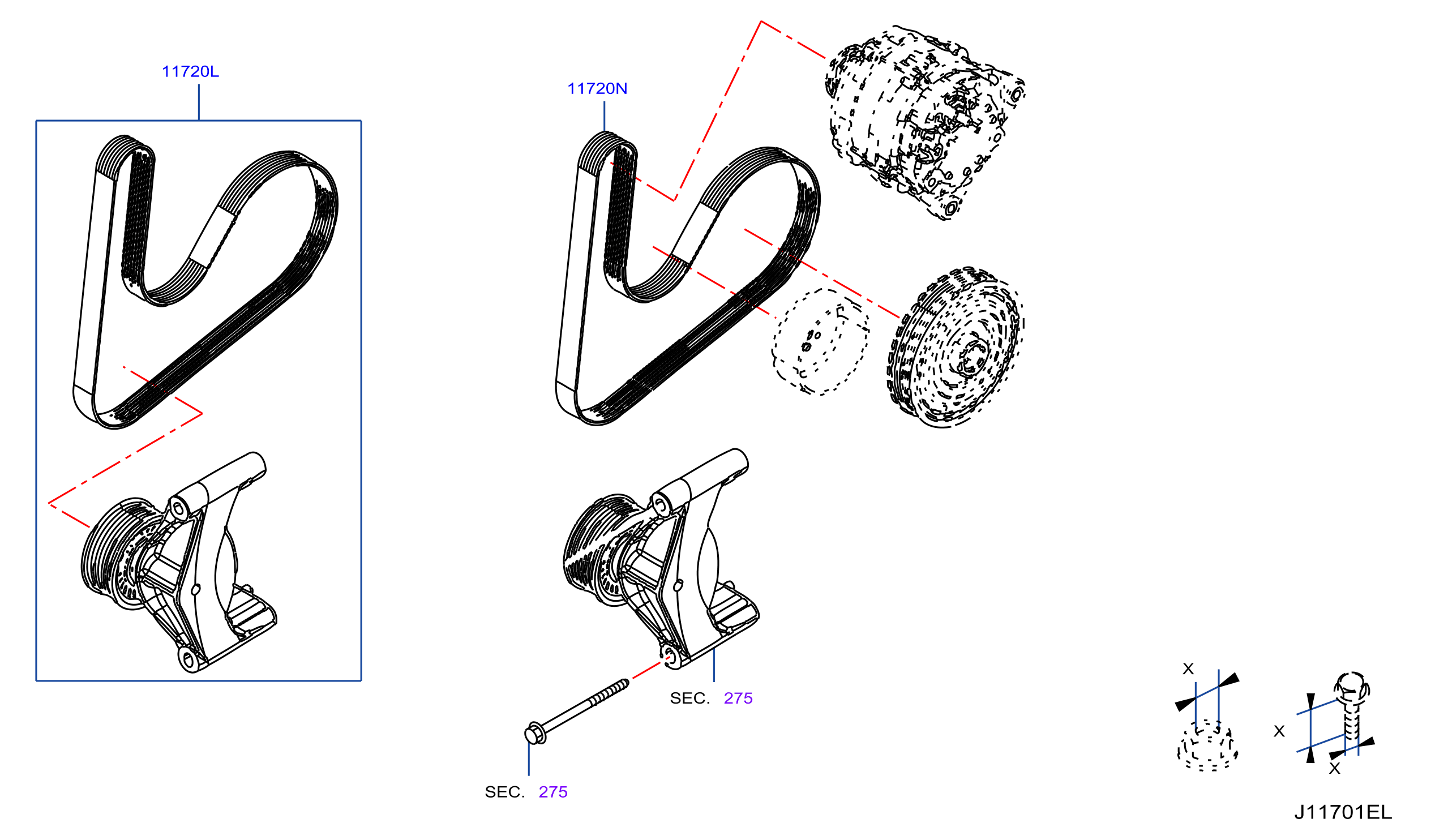 Fan Compressor Power Steering Belt W / O Ac