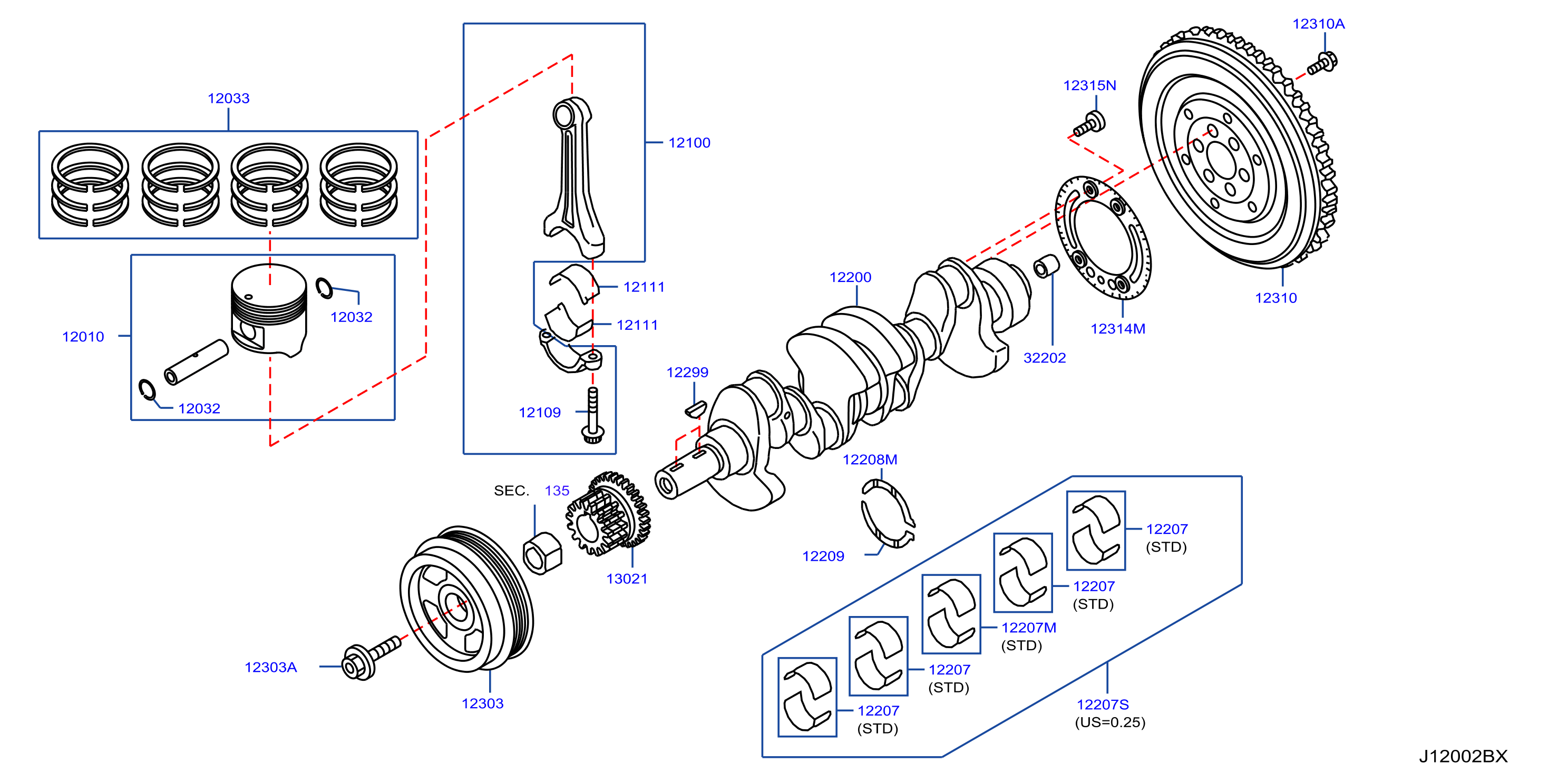 Piston Crankshaft Flywheel Mt