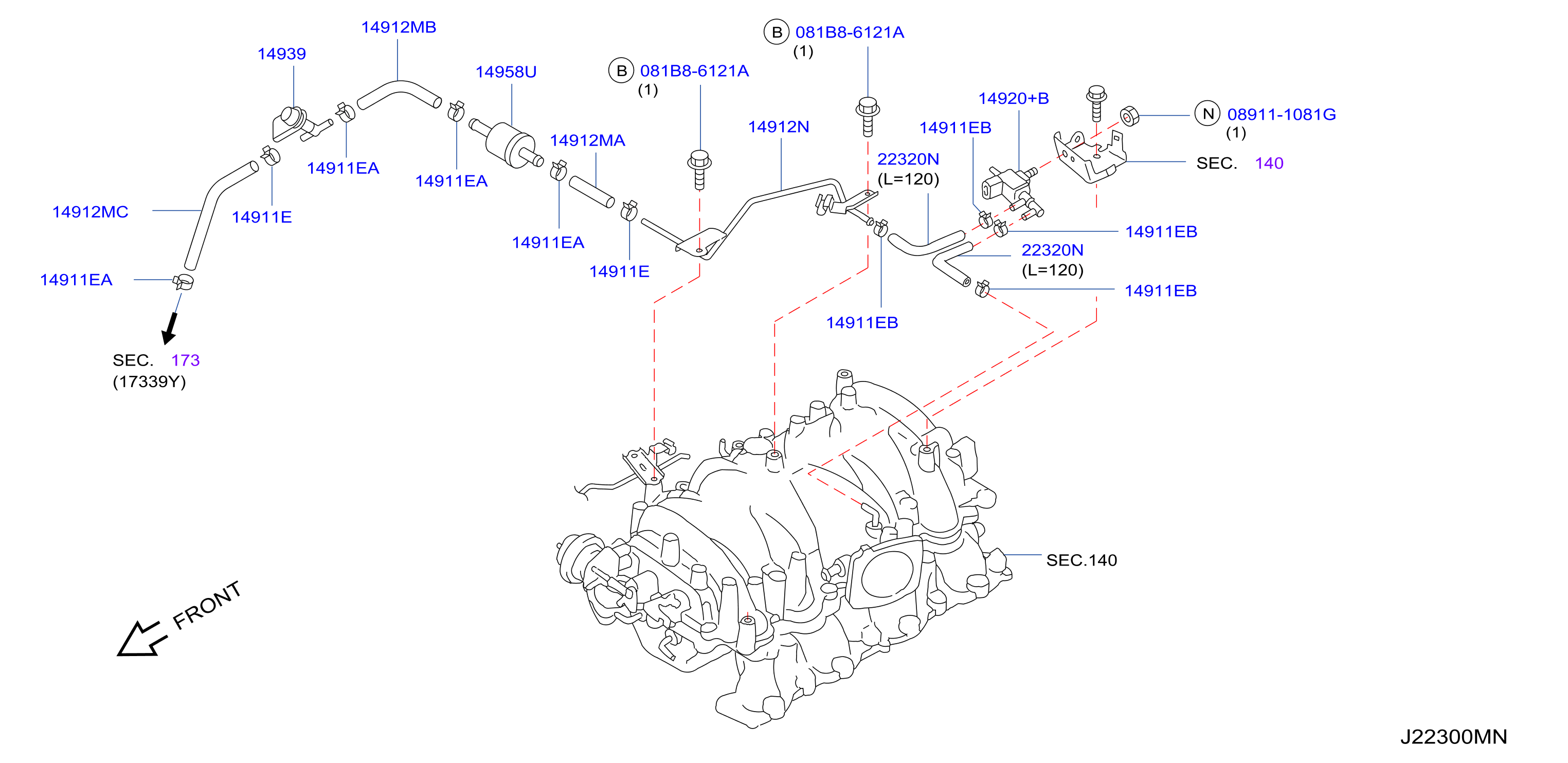 Engine Control Vacuum Piping Evap Cont Hose