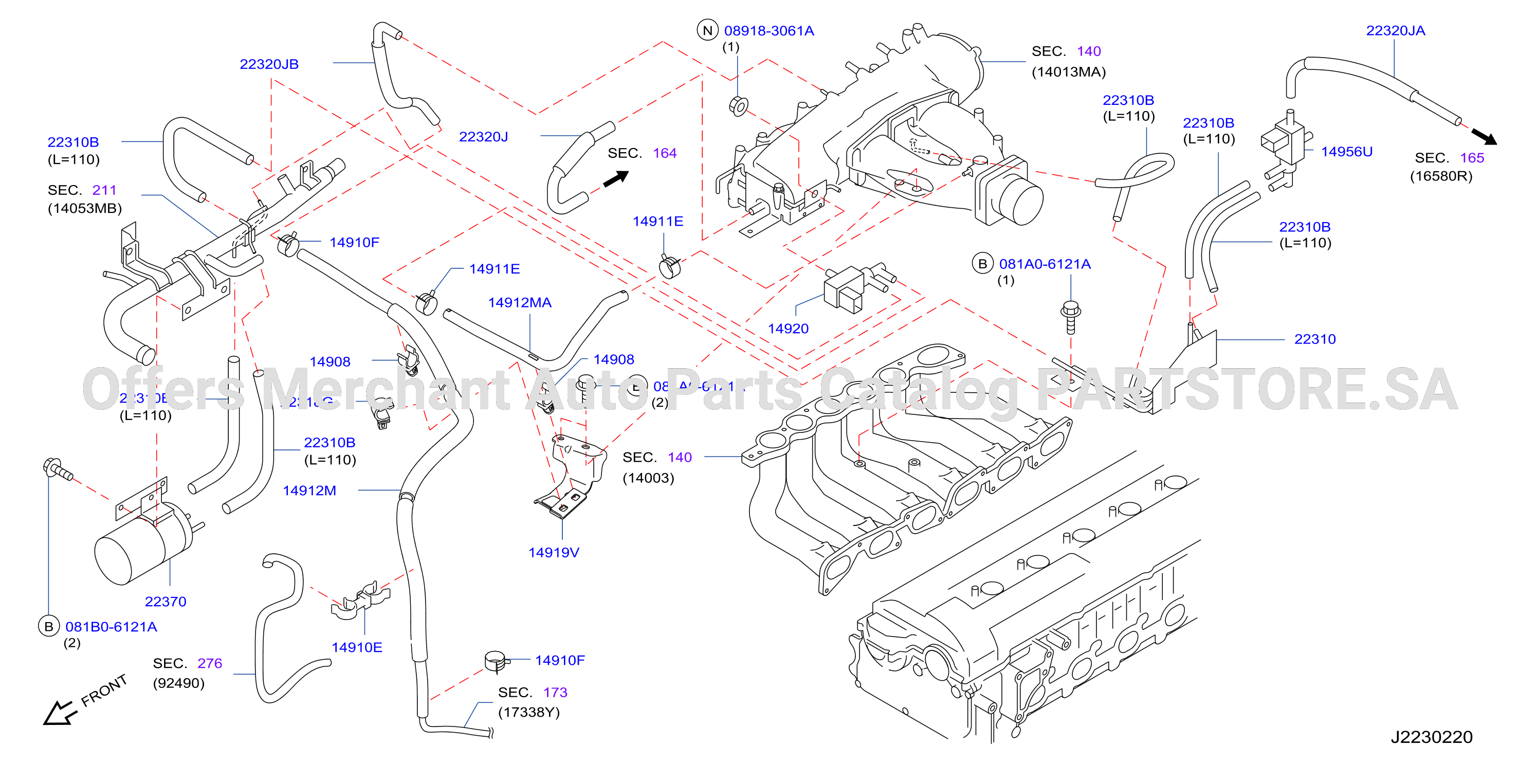 Engine Control Vacuum Piping Evap Hose