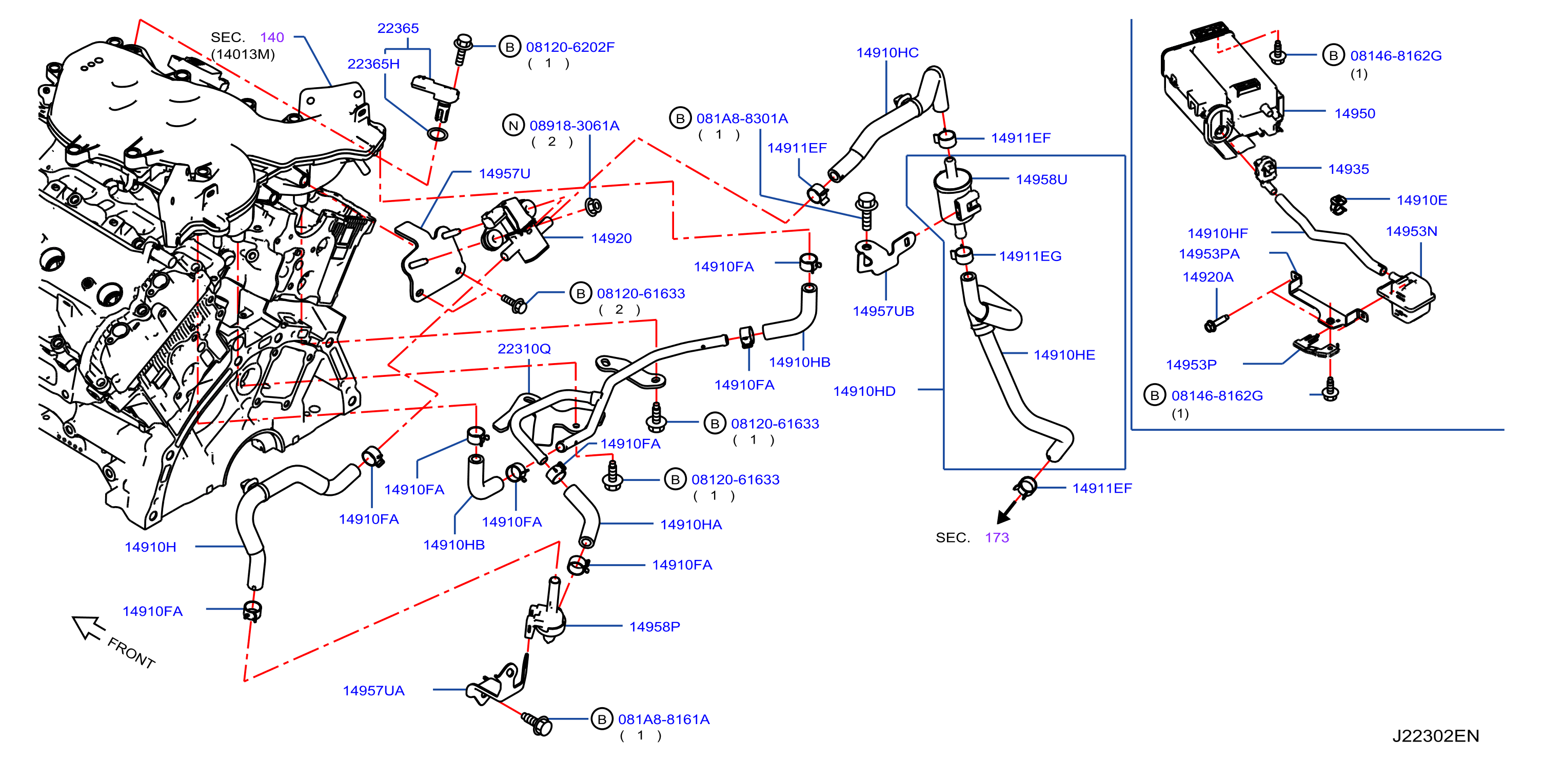 Engine Control Vacuum Piping Evap Piping Canister For Mex
