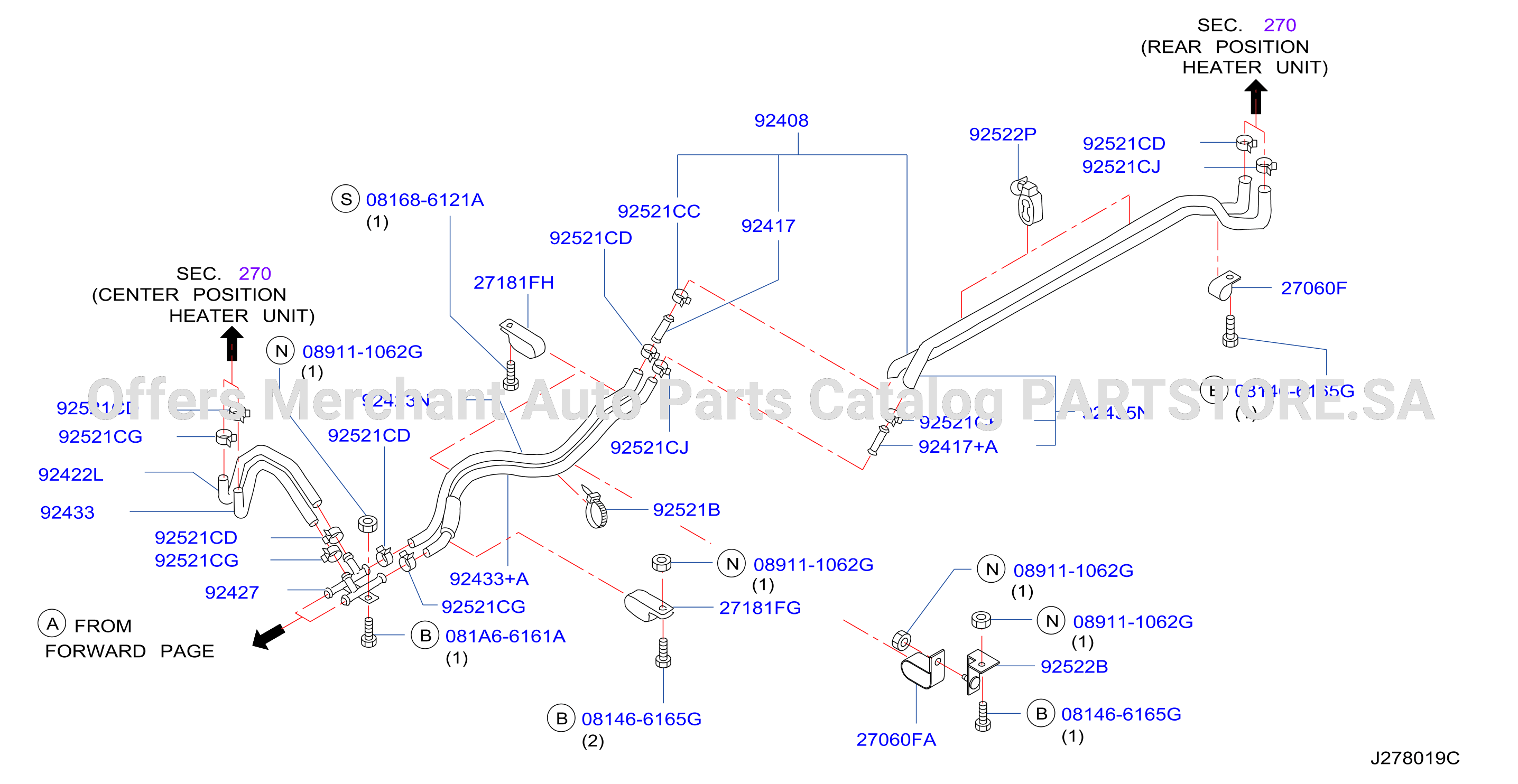 Heater Piping Rear Piping Long